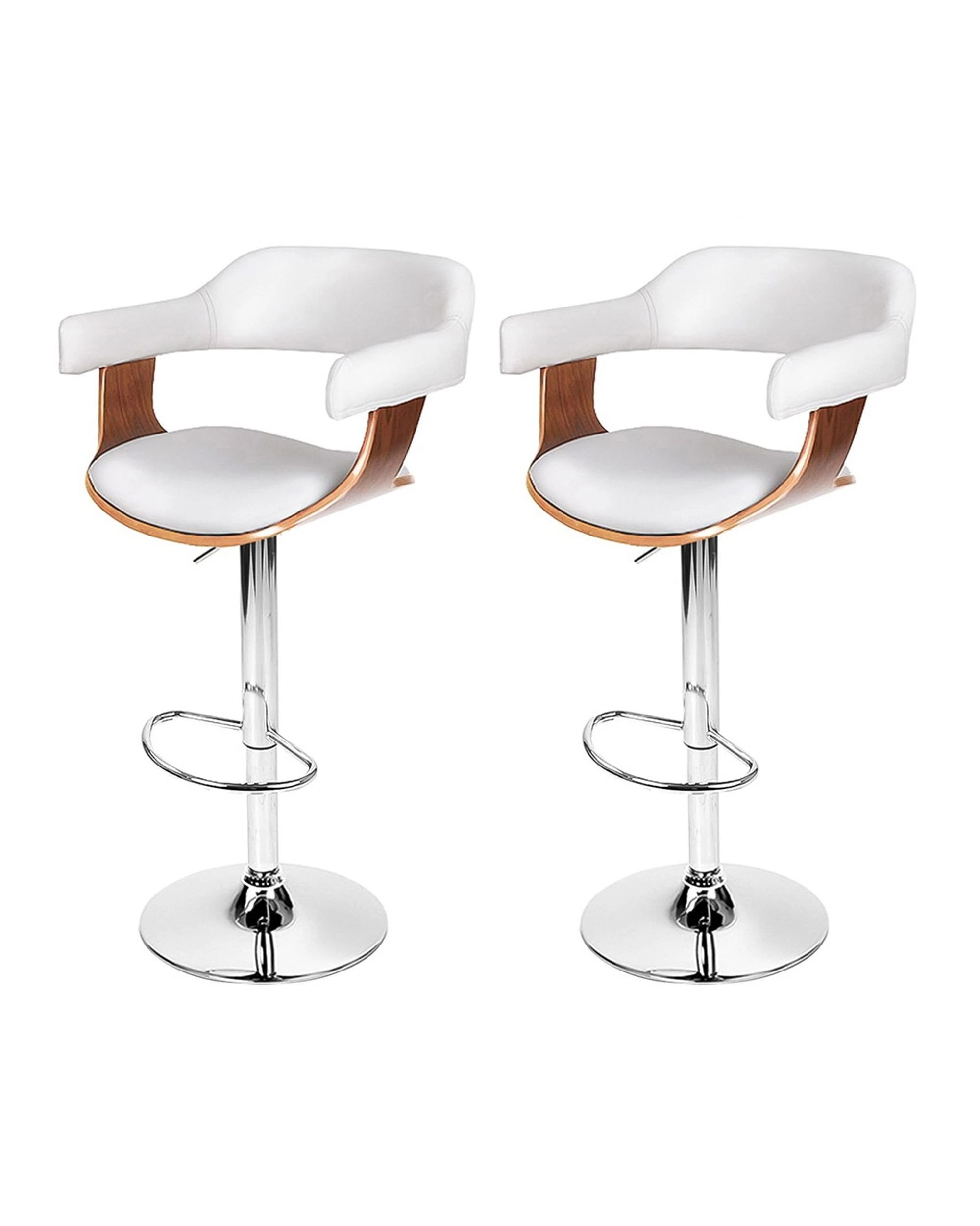 3 Artiss 2x Bar Stools Gas Lift Leather W/armrest
 - White, 3 of 3