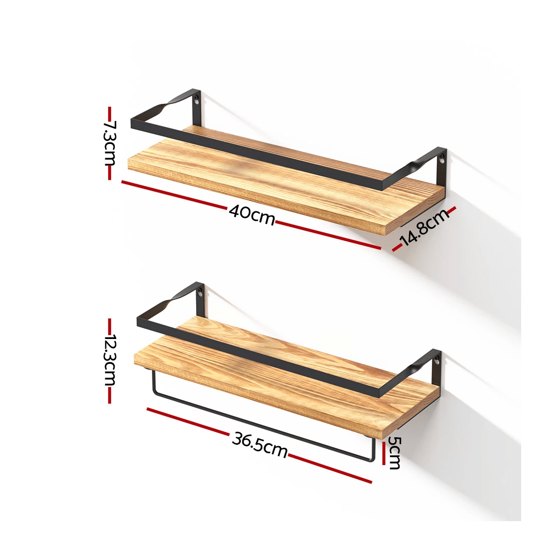 2 Artiss Floating Wall Shelf Set of 2 - Brown, 2 of 7