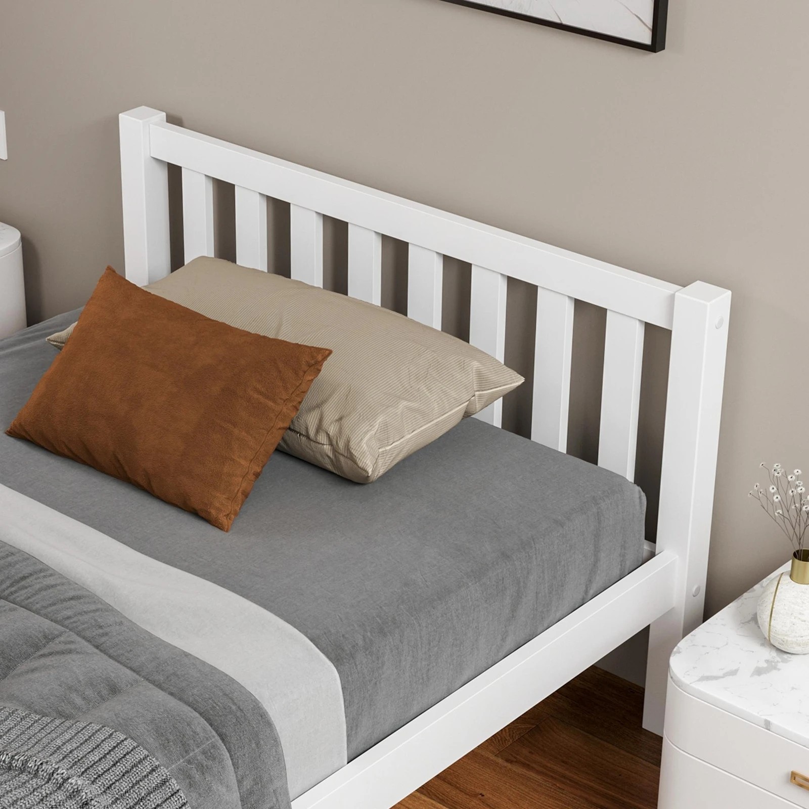 5 Alfordson Bed Frame Wooden Timber King Single Mattress Base Platform Fenella - White, 5 of 10