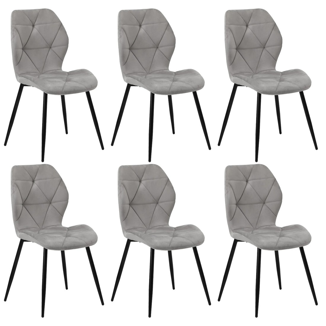 1 Oikiture Set Of 6 Dining Chairs Kitchen Chair Padded Seat High Back Velvet
 - Grey, 1 of 10