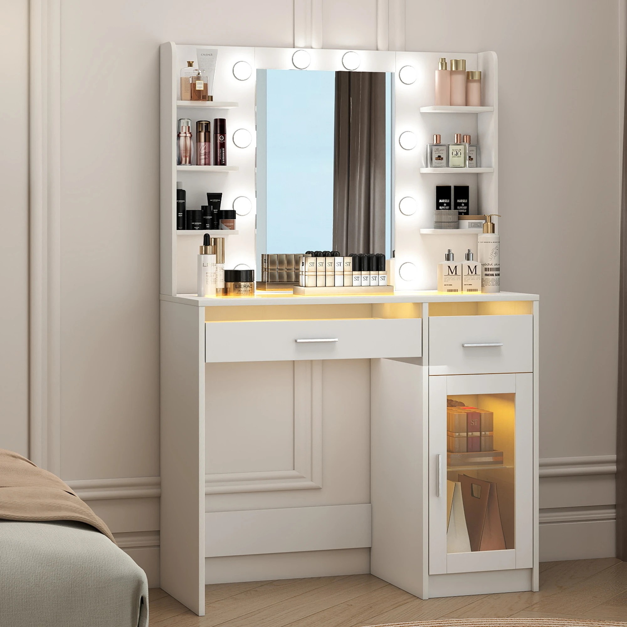 7 Levede Dressing Table  with Mirror and Lights - White, 7 of 10