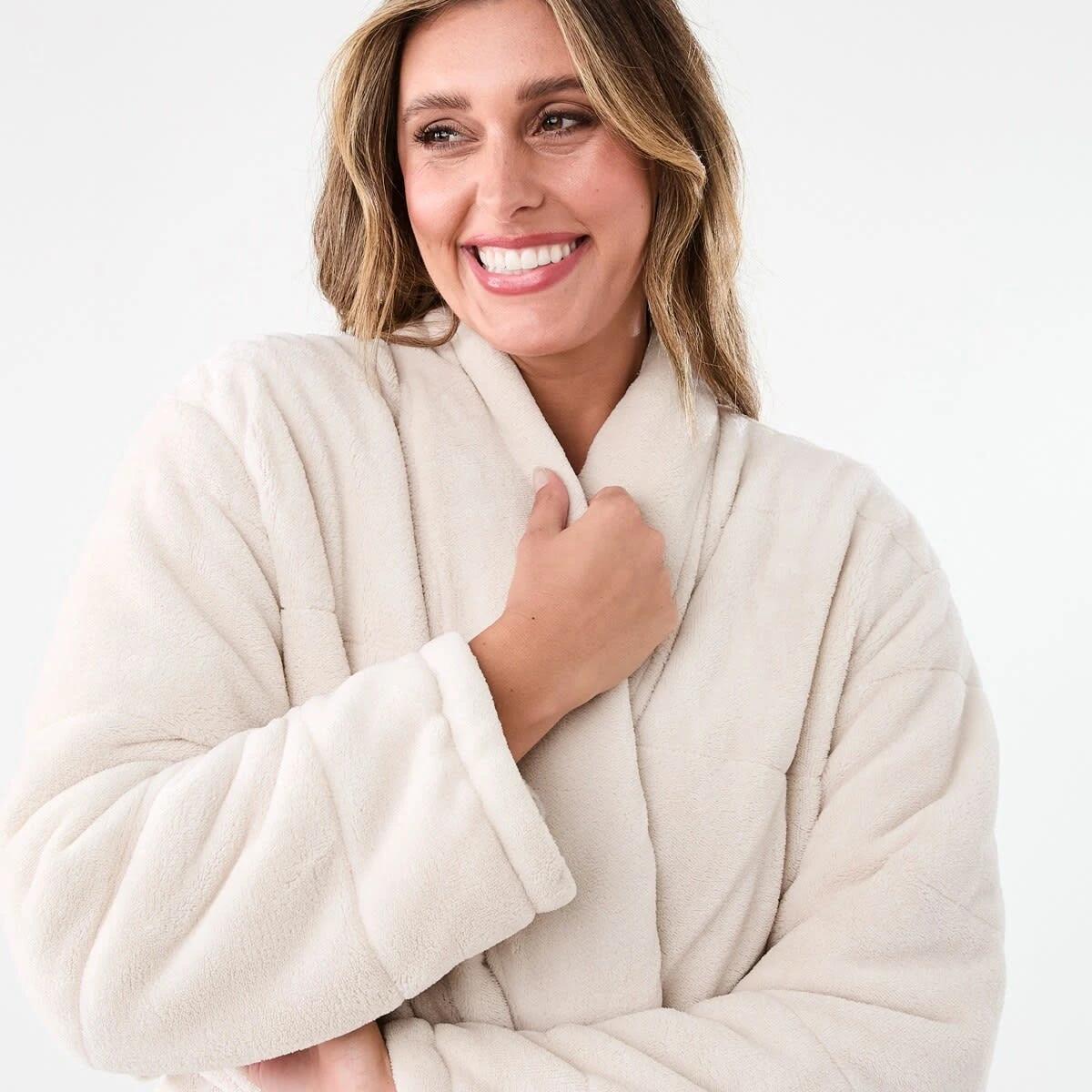 4 Blanket Fleece Gown Beige Cld, 4 of 7
