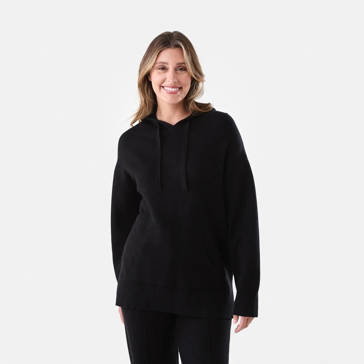 1 Compact Knit Hoodie Black, 1 of 8