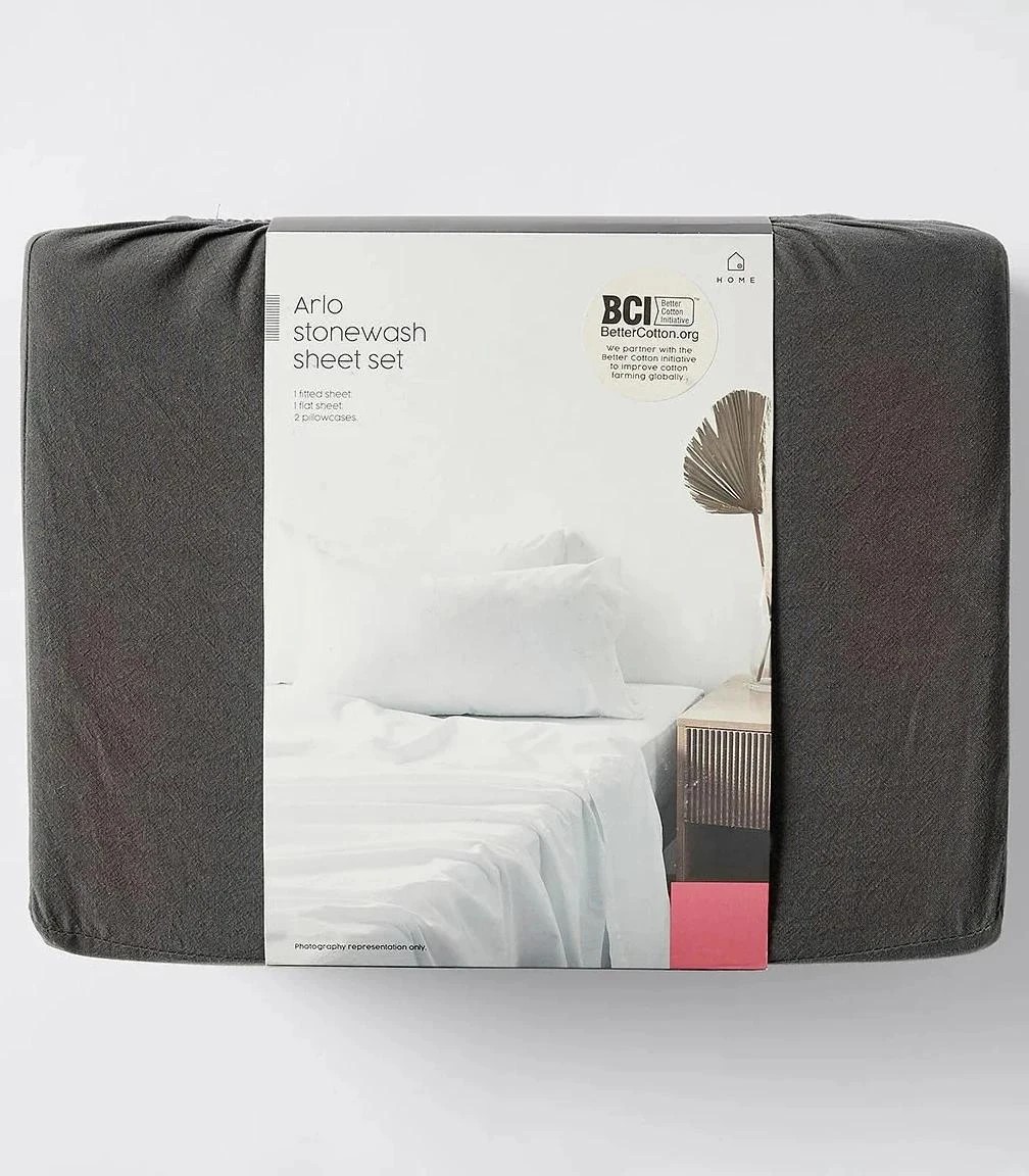 3 Arlo Stonewash Sheet Set - Queen Bed - Grey, 3 of 3