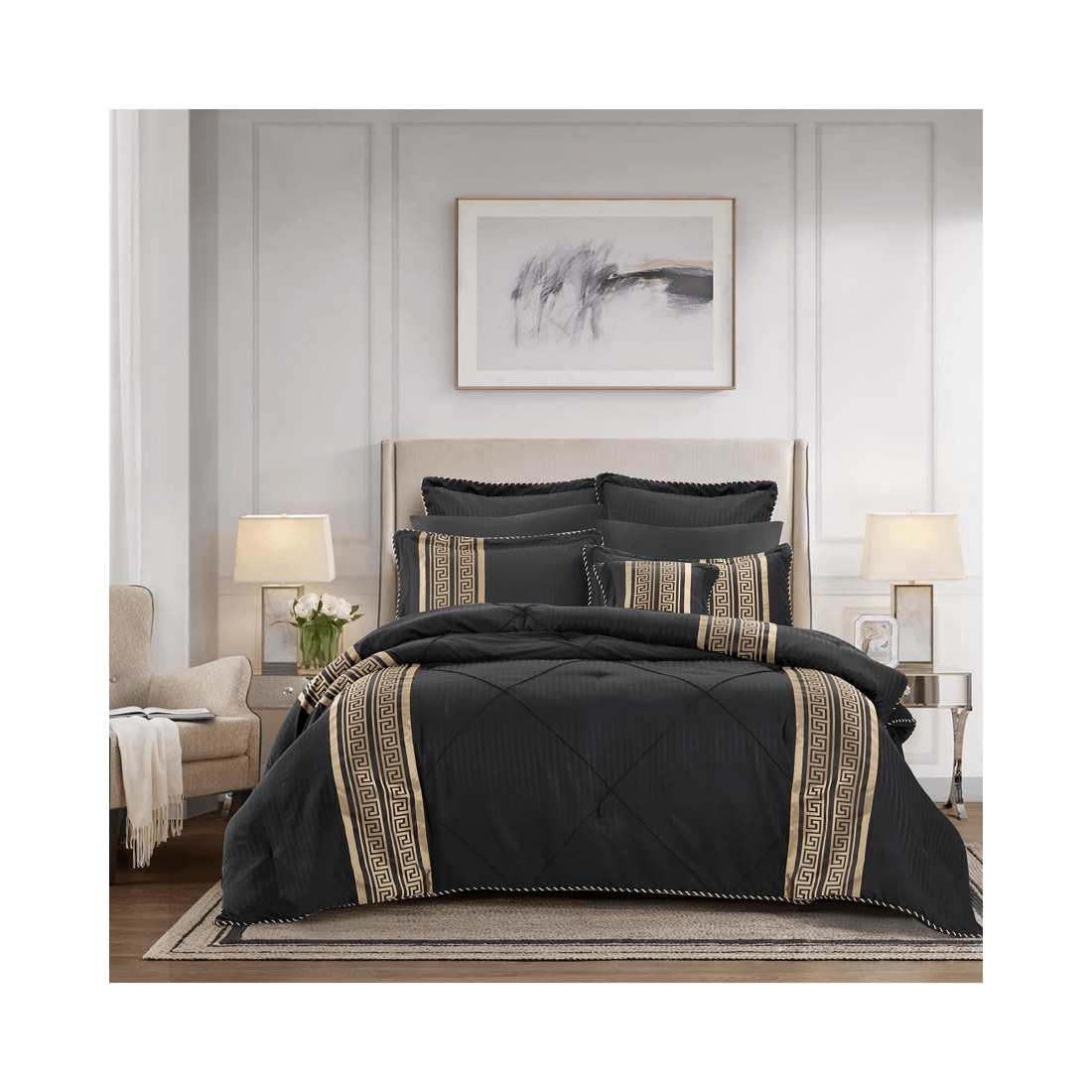 2 Bianca Bedding Raffaello Black and Gold 6-Piece Quilted Comforter Set, Queen - Black, 2 of 7