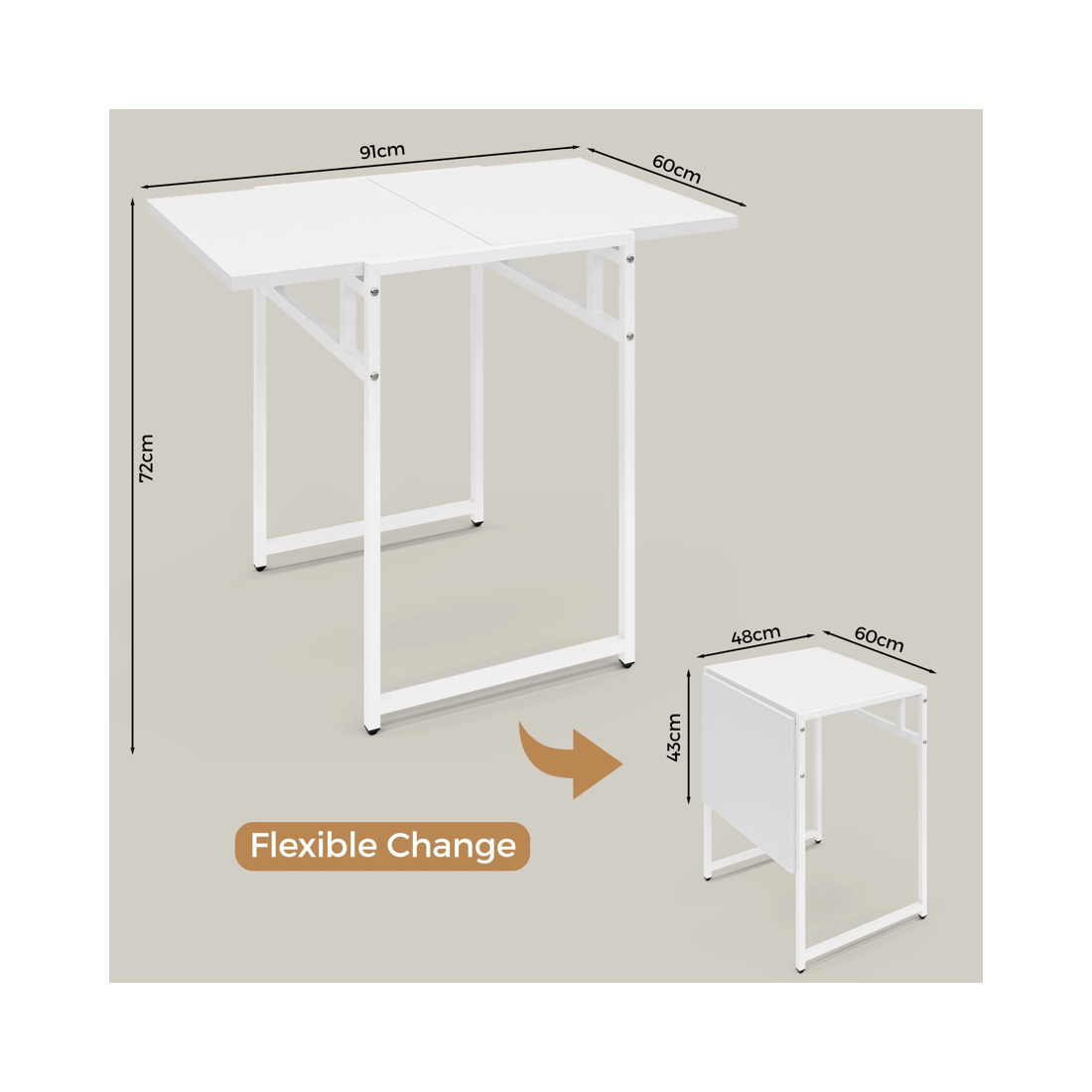 2 Advwin Folding Dining Table Foldable Drop Leaf Home Office Work Desk White, 2 of 9