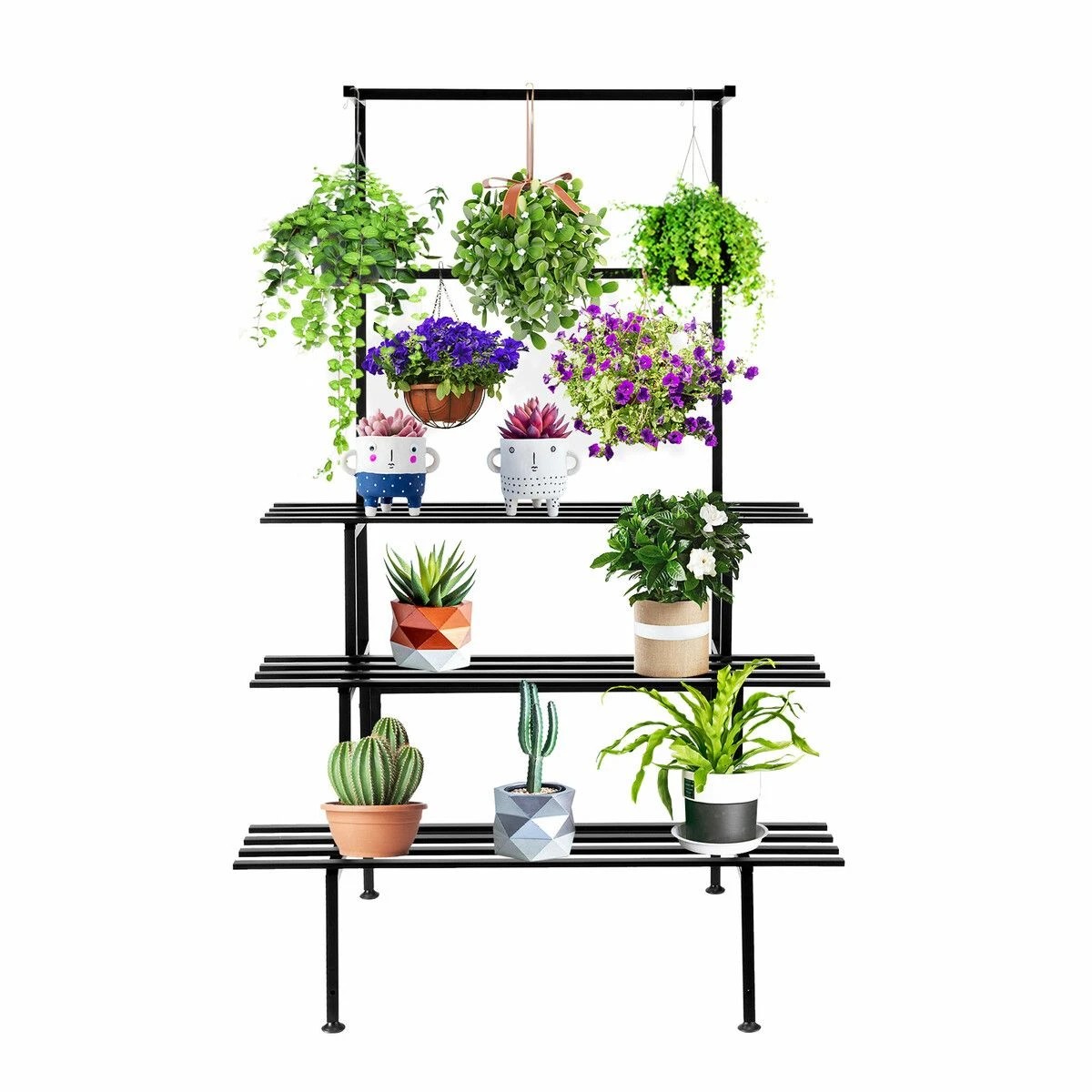 4 Ausway Large Metal Plant Stand Flower Pot Tall Holder Corner Rack Storage Shelves Hanging Display Shelving Unit, 4 of 4