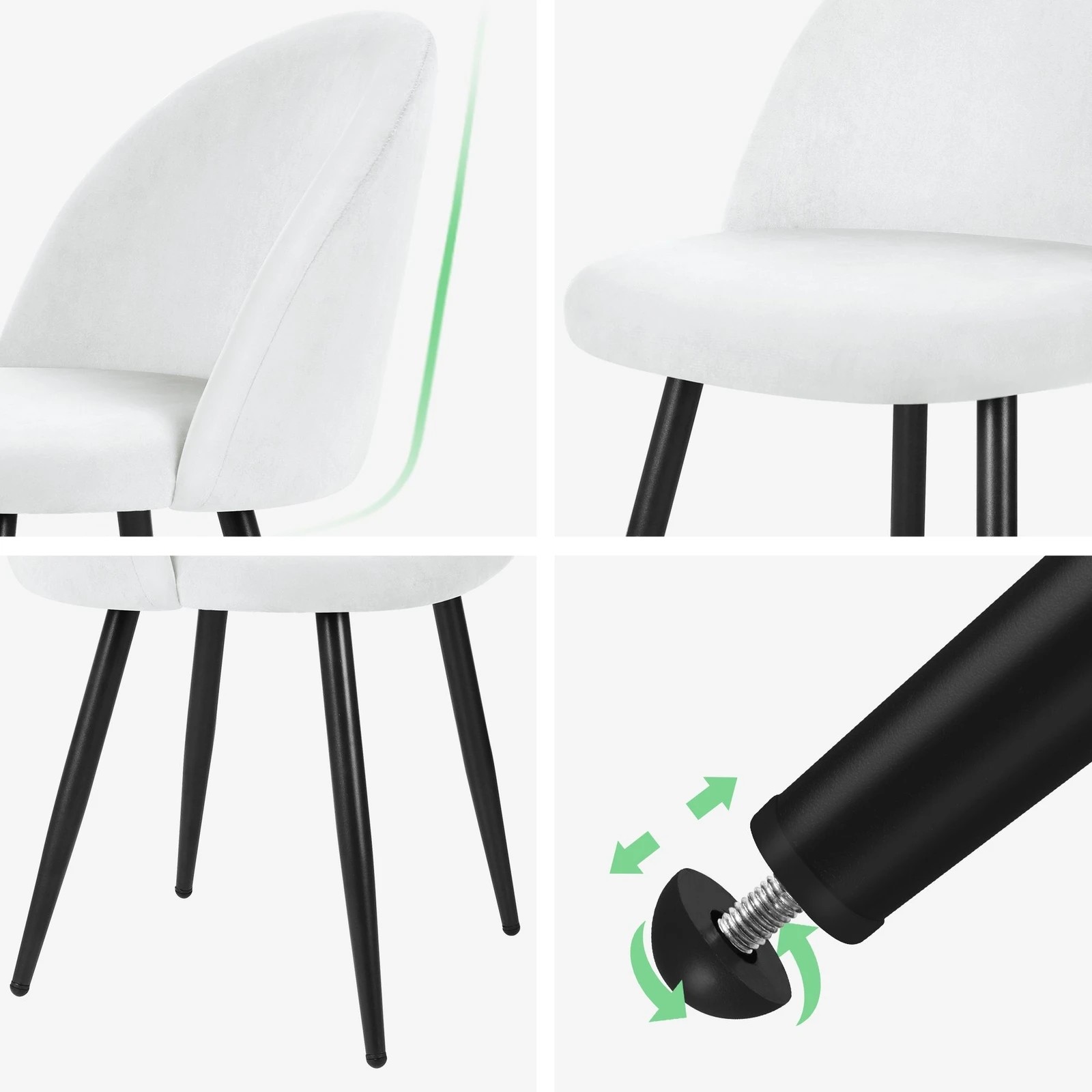 2 Alfordson 2x Dining Chairs Kitchen Accent Lounge Seat Metal Velvet - White, 2 of 9