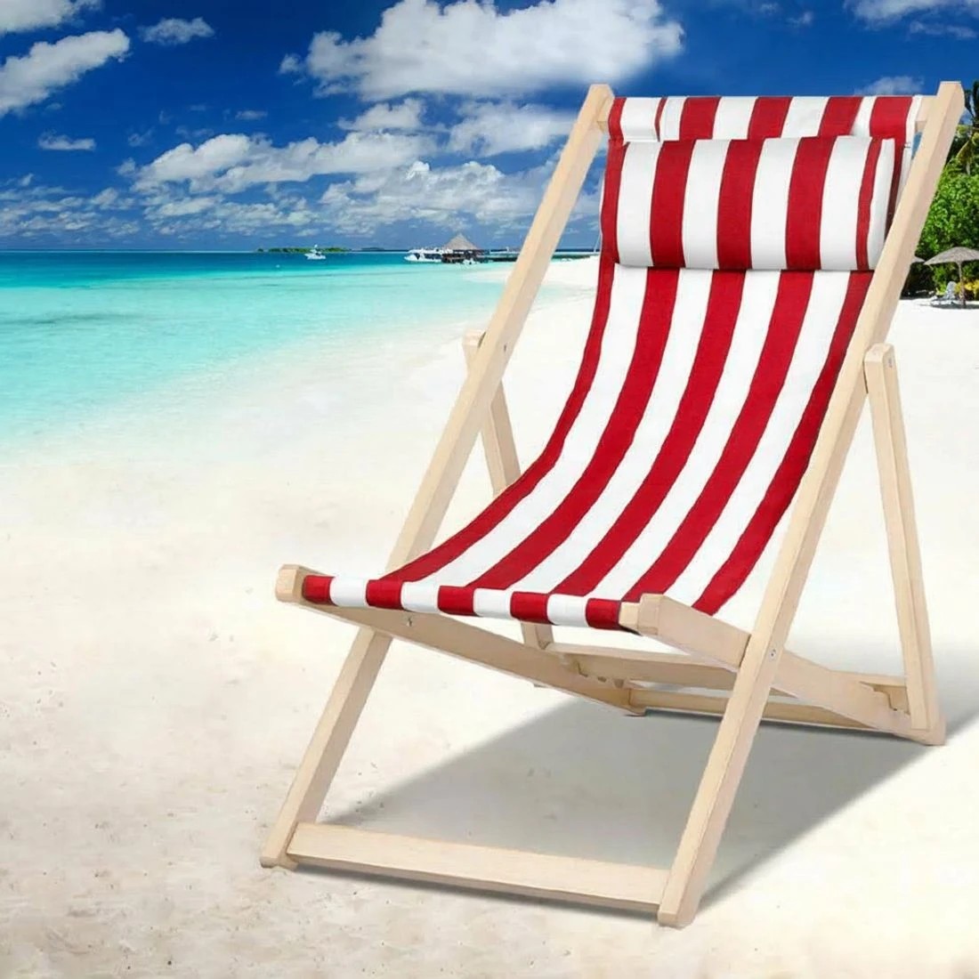 6 Gardeon Outdoor Deck Chair Wooden Sun Lounge Folding Beach Patio Furniture - Red, 6 of 6