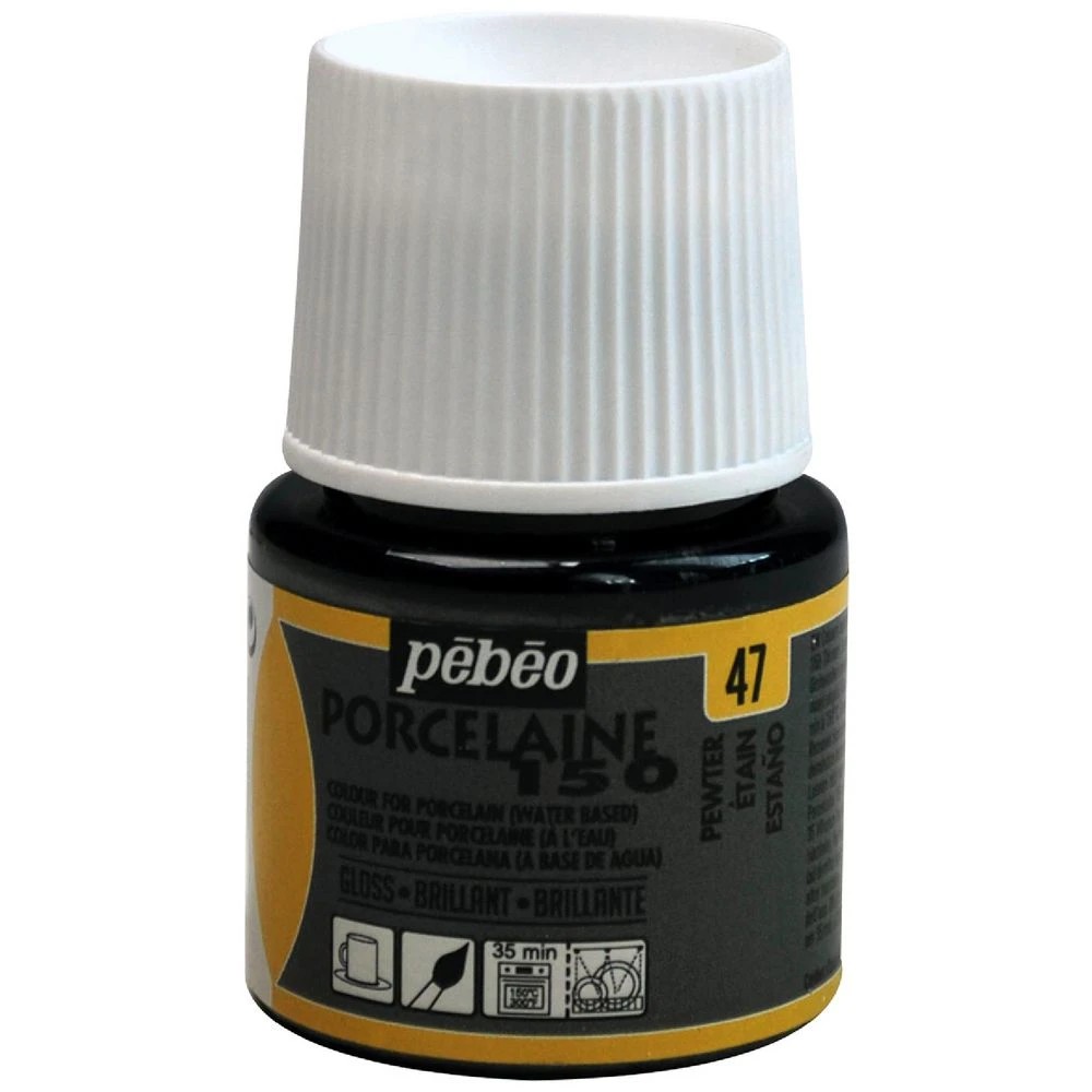 1 Pebeo Porcelaine 150 Paint 45ml Pewter, 1 of 1