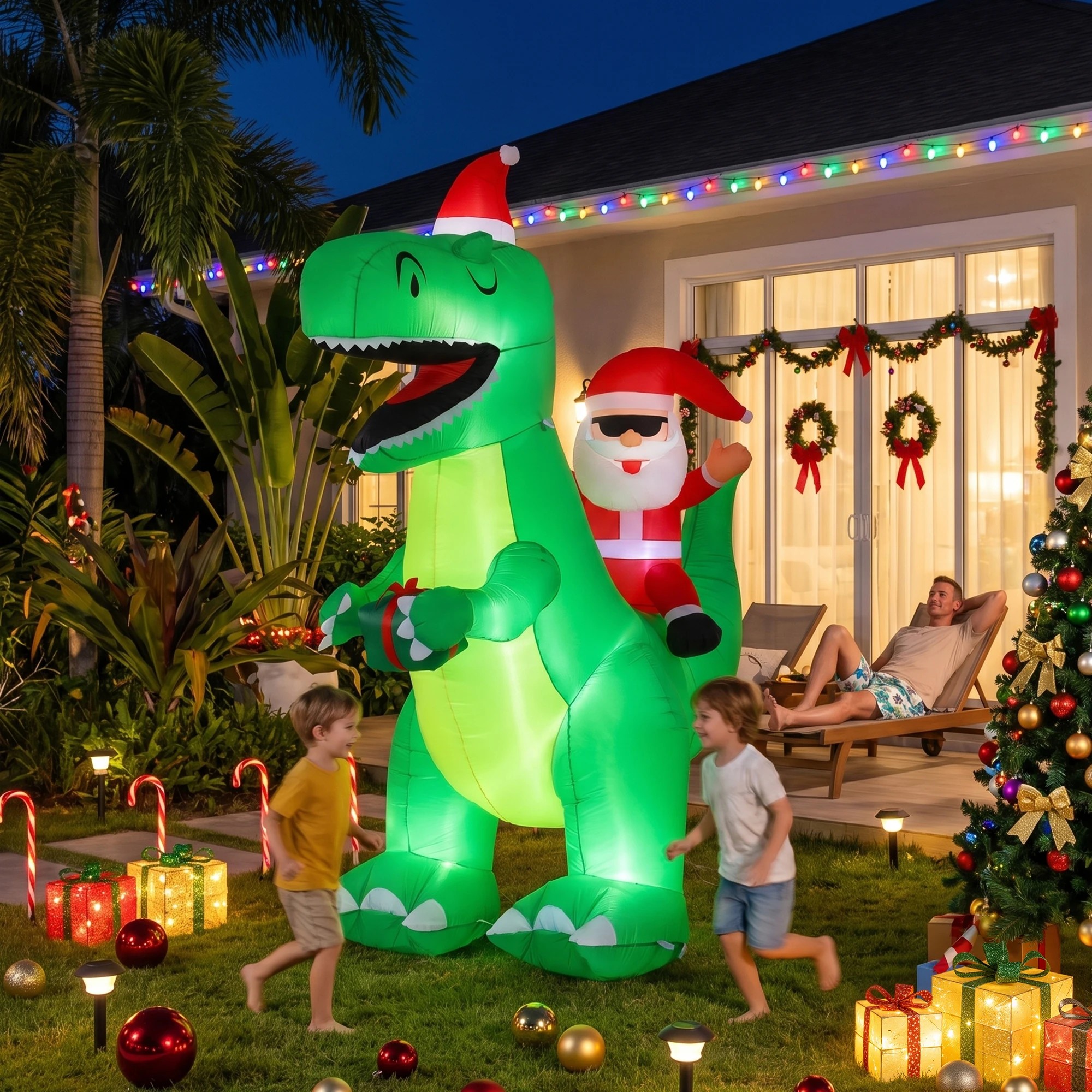 8 Jingle Jollys Christmas Inflatable Dinosaur 2.5M Illuminated Decorations - Multi, 8 of 9