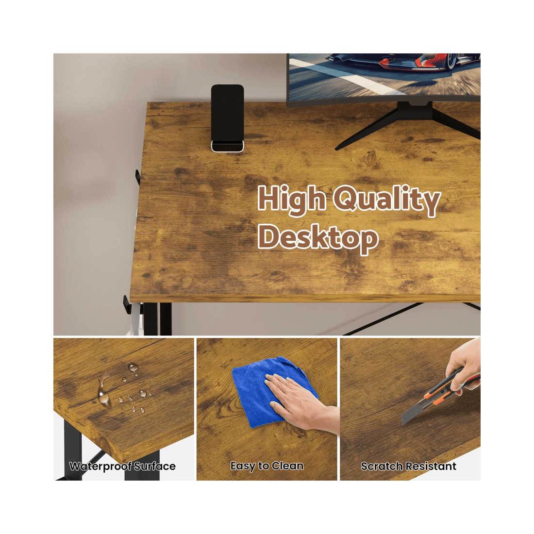 3 Advwin 120cm L Shaped Computer Desk With Reversible Storage Shelves Corner Desk  Walnut, 3 of 9