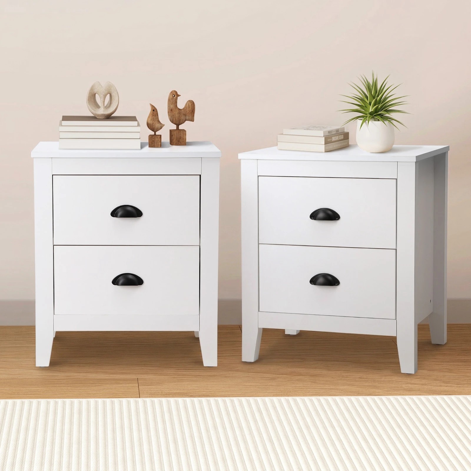 3 Oikiture 2x Bedside Table 2 Drawers Side Tables Nightstand Storage Cabinet - White, 3 of 9