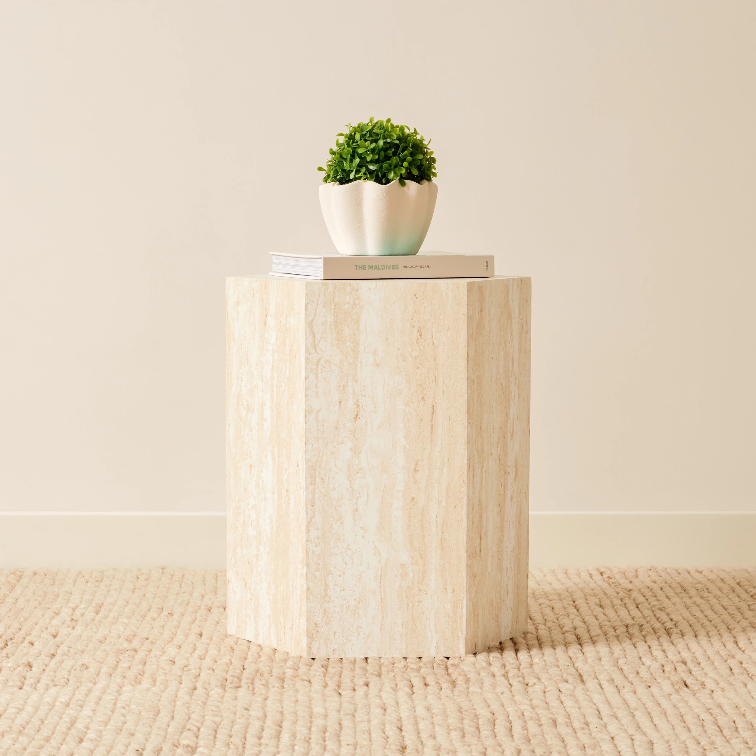 1 Travertine Look Side Table, 1 of 5