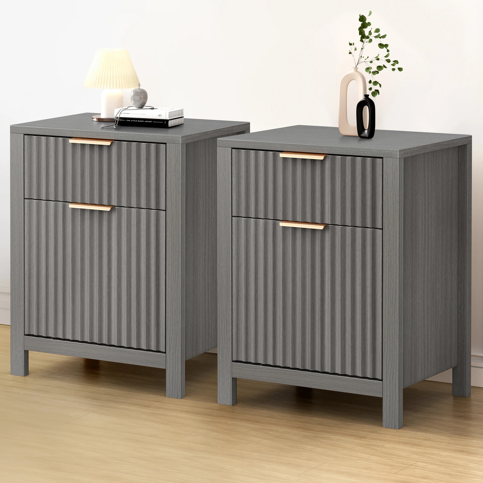 1 Alfordson 2x Bedside Table Nightstand Side Storage 2 Drawers Cabinet - Grey, 1 of 10