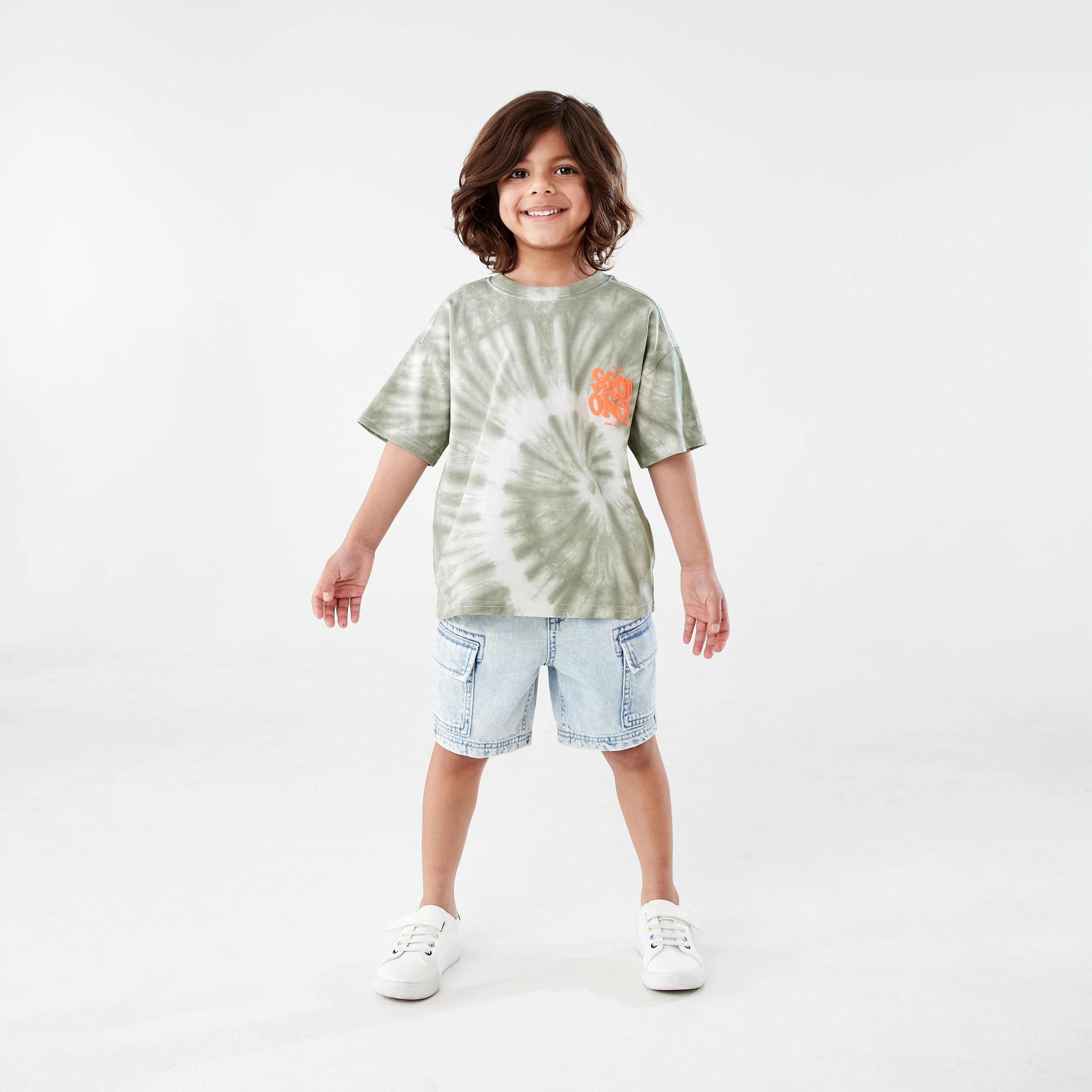 6 Short Sleeve Oversized Tie Dye T-shirt GOOD WAVES ONLY CHINOIS GREEN, 6 of 7