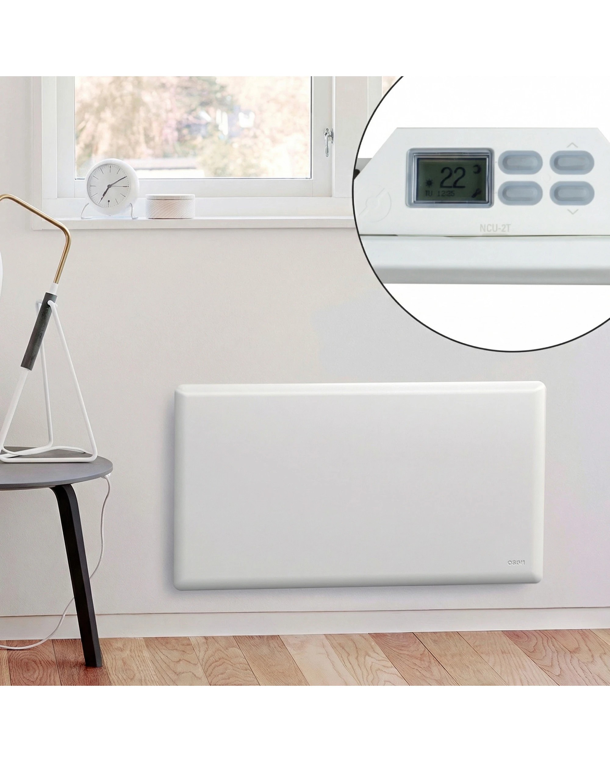 7 Nobo 2000W Electric Panel Heater with Thermostat and Castors - White, 7 of 9