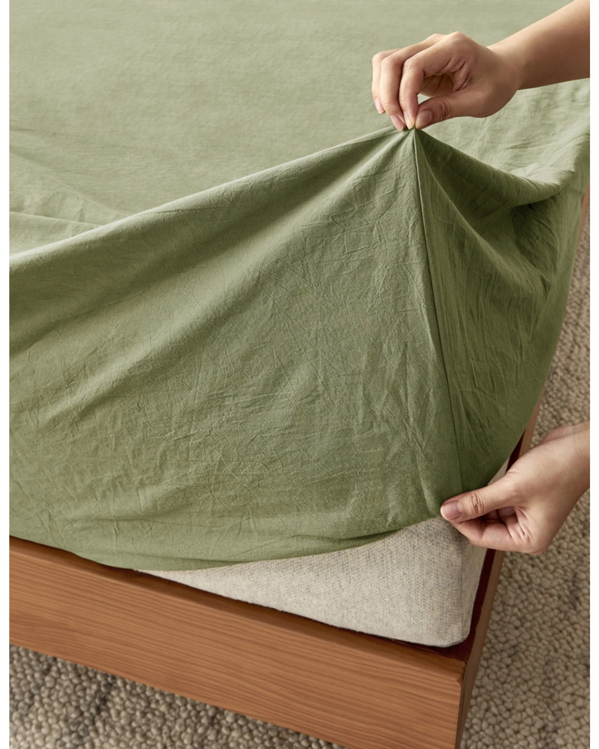 3 Dreamaker Bonnie Washed Cotton Fitted Sheet Set - Super King Bed - Olive, 3 of 6