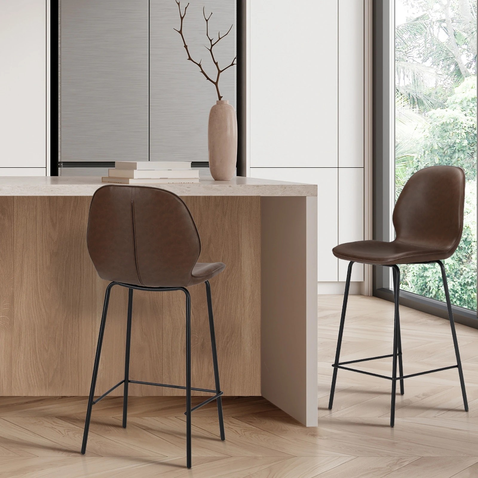 4 Oikiture 2PCS Bar Stools Kitchen Counter Chair Metal - Brown, 4 of 9