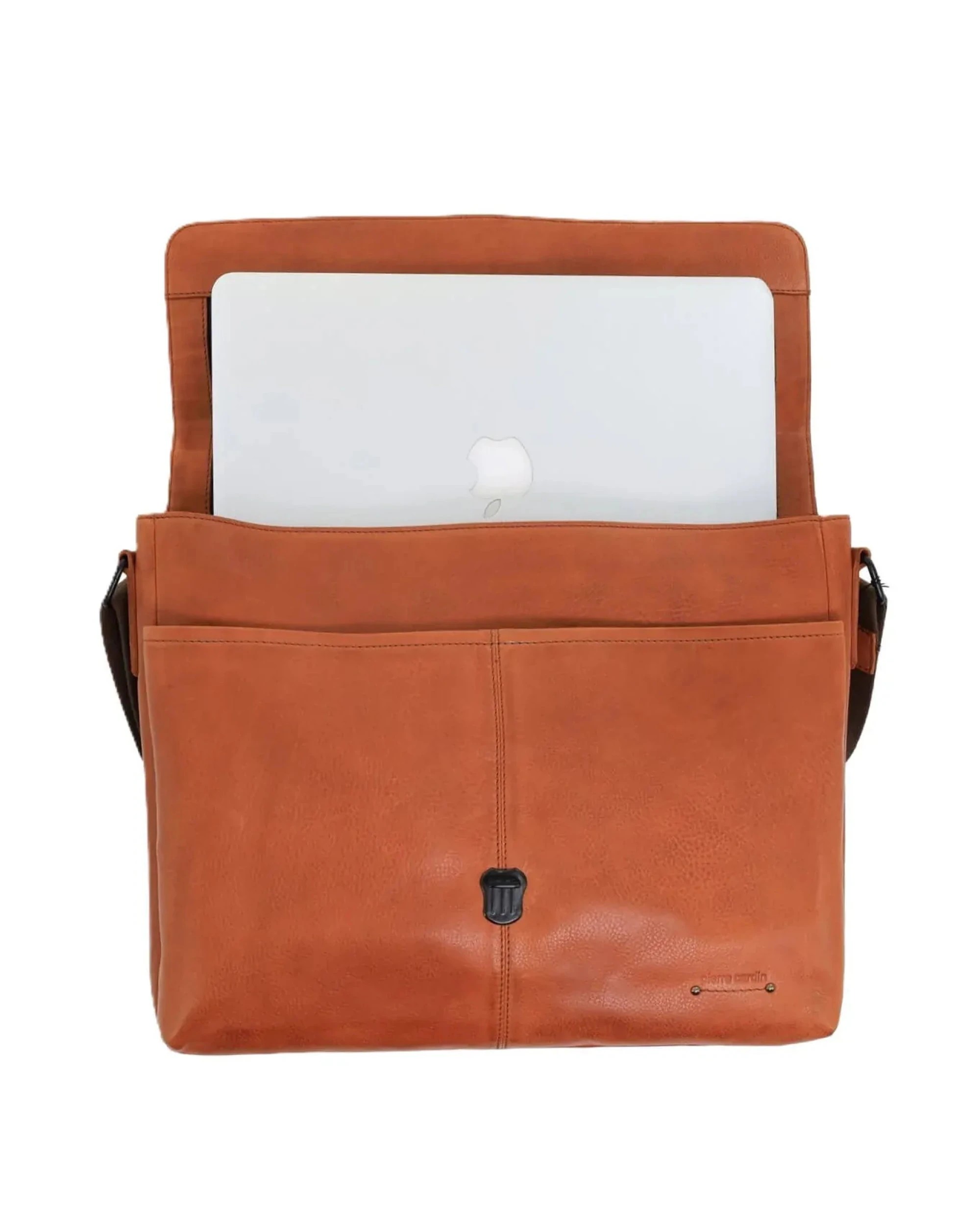 5 Pierre Cardin Italian Leather Flap-Over Laptop Computer Bag in Cognac, 5 of 5