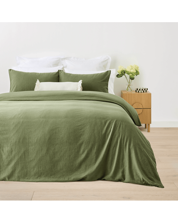 Kayden Cotton Linen Quilt Cover Set - Queen Bed, Forest