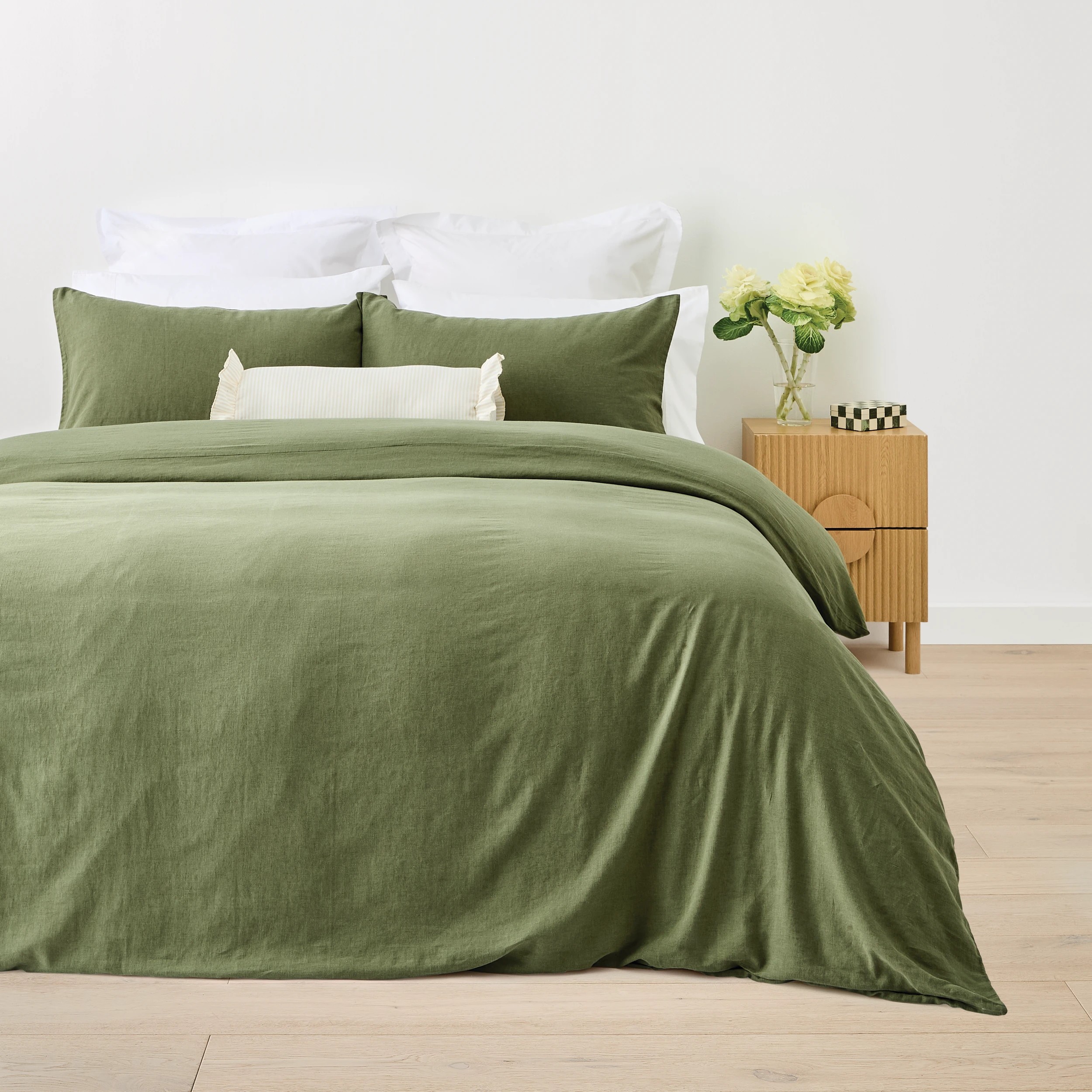 1 Kayden Linen Cotton Quilt Cover Set - Queen Bed, Forest, 1 of 7