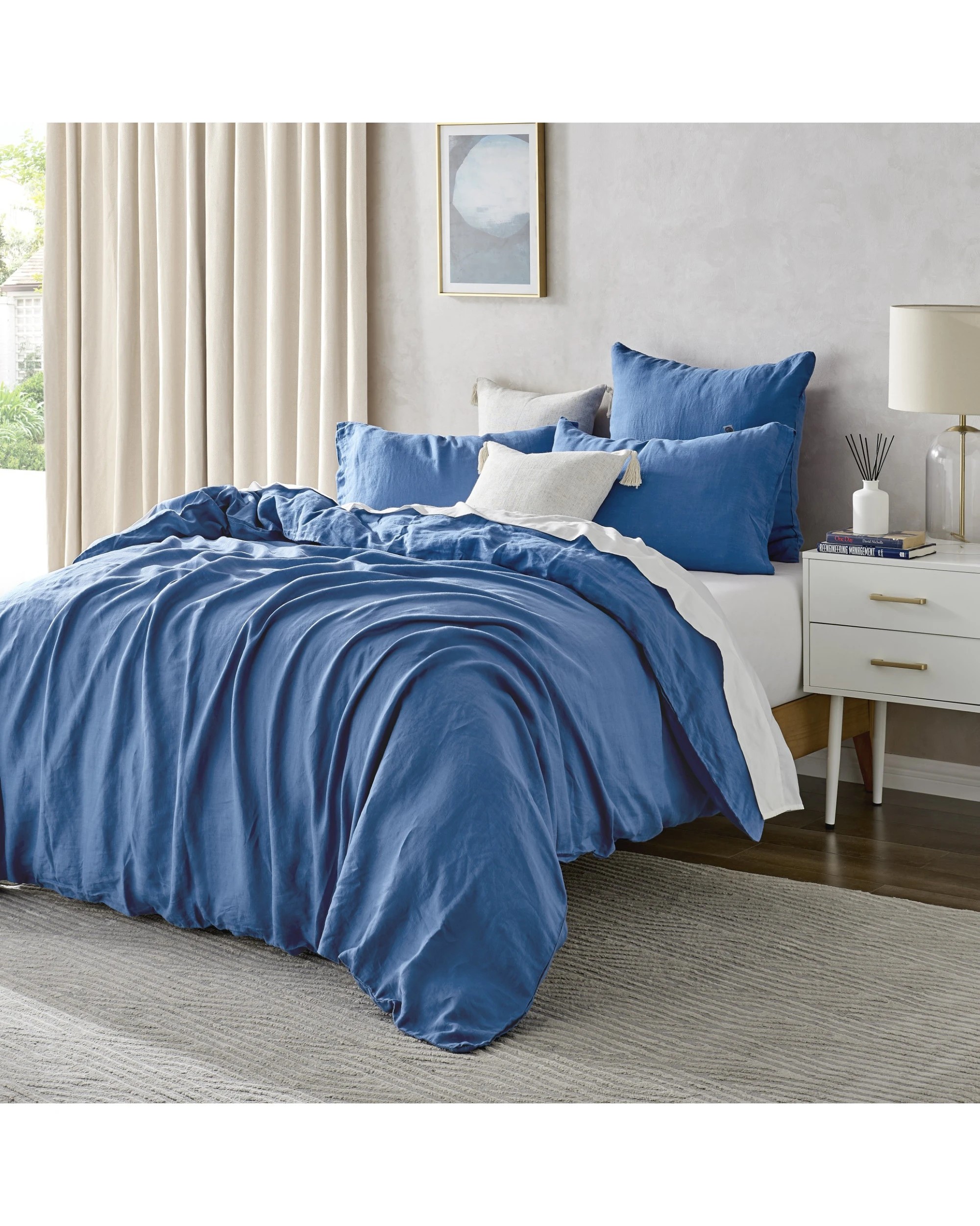 8 Natural Home 100% European Flax Linen Quilt Cover Set - King Bed - Deep Blue, 8 of 10