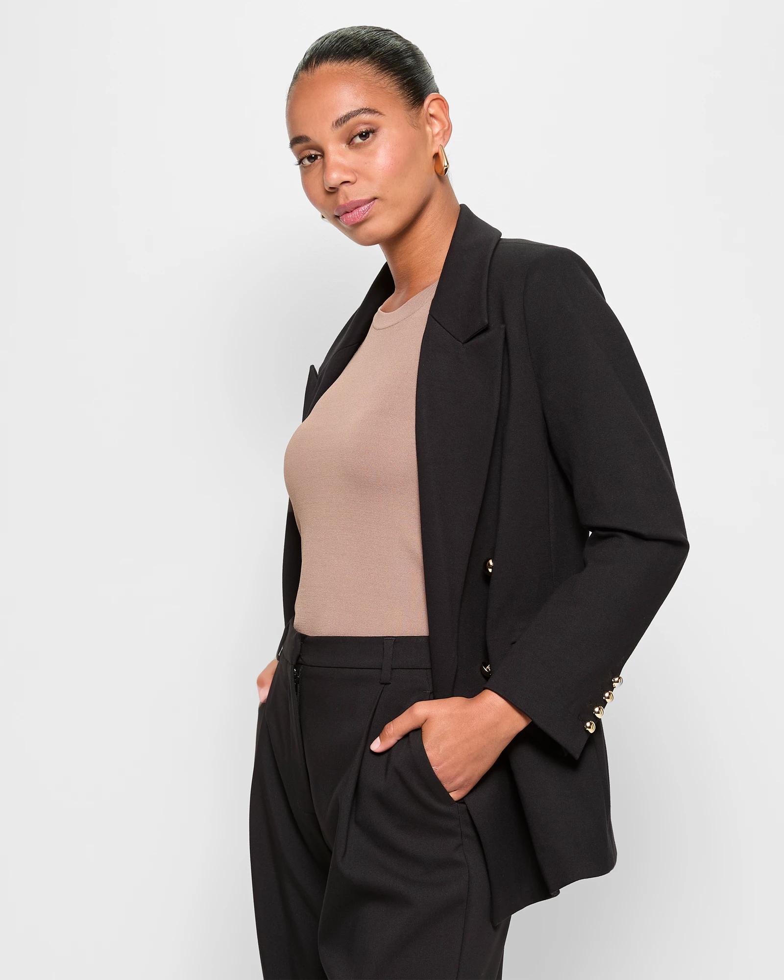 3 Preview Jett Double-breasted Blazer - Black With Gold Buttons BLACK, 3 of 5