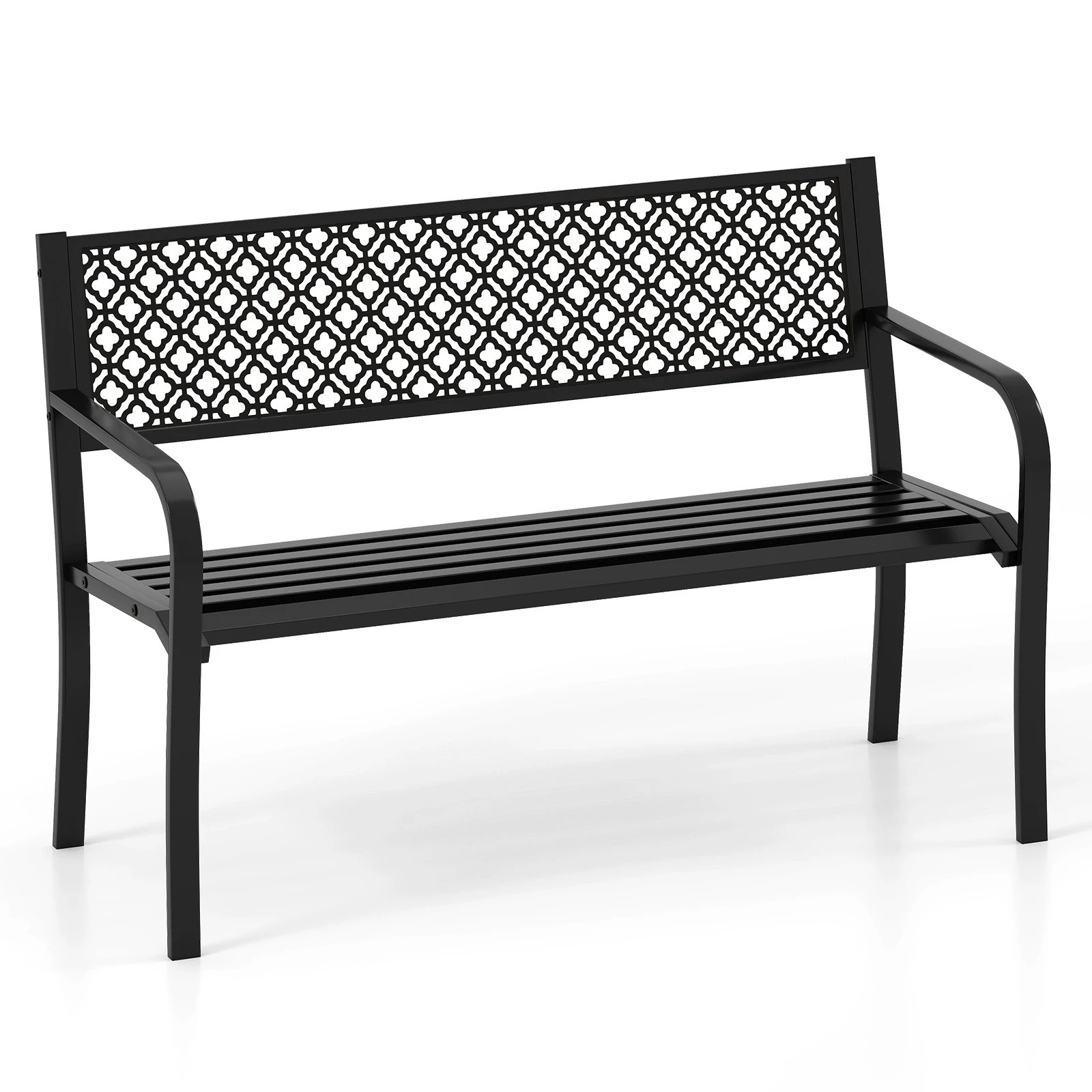1 Costway Outdoor Garden Bench Seat w/Geometric Lattice Backrest Metal Lounge Chair - Black, 1 of 1