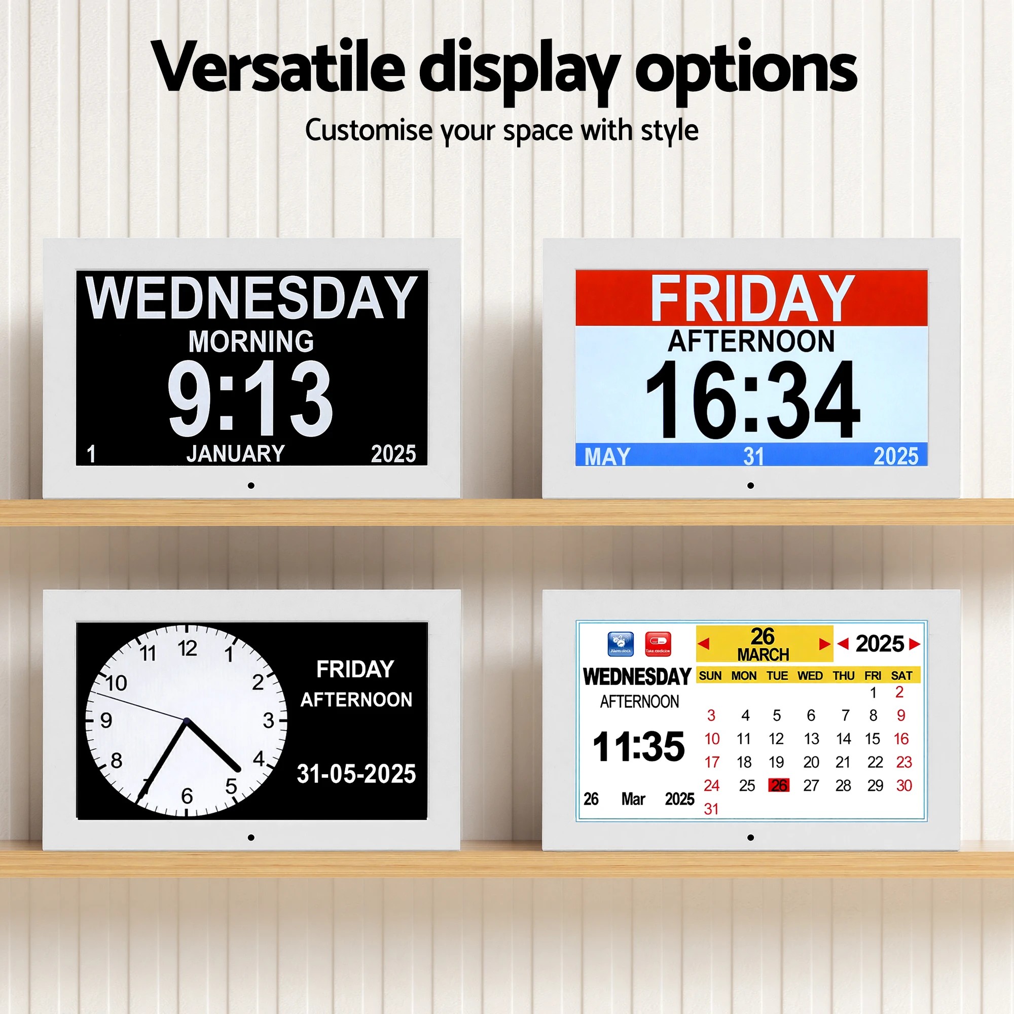 7 Artiss 10" Digital Day Clock Alarm Calendar Dementia Date Week Desk Clocks - White, 7 of 9