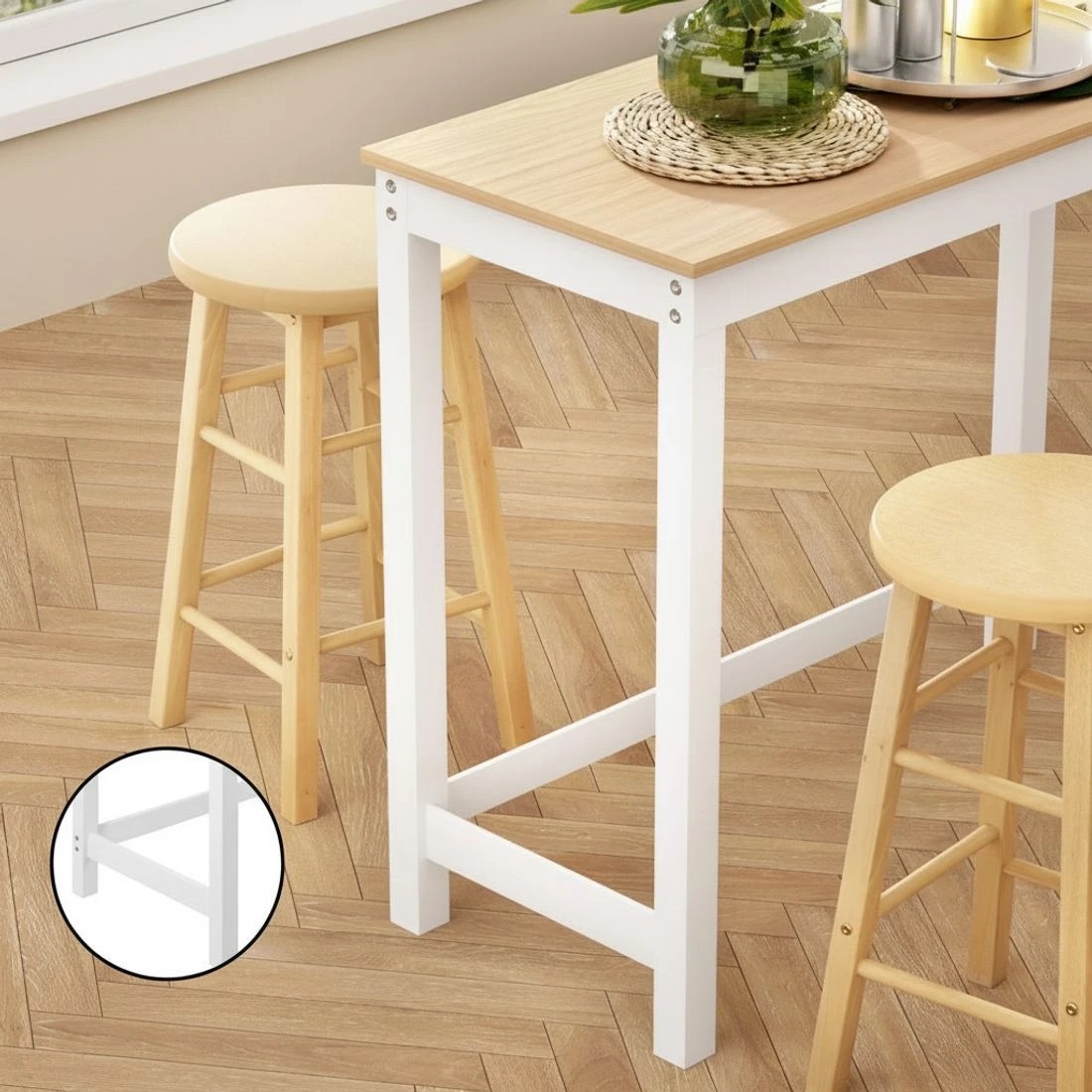 4 Artiss Bar Table and Stools Set Dining Desk Kitchen Chairs Cafe Pub - Natural, 4 of 5