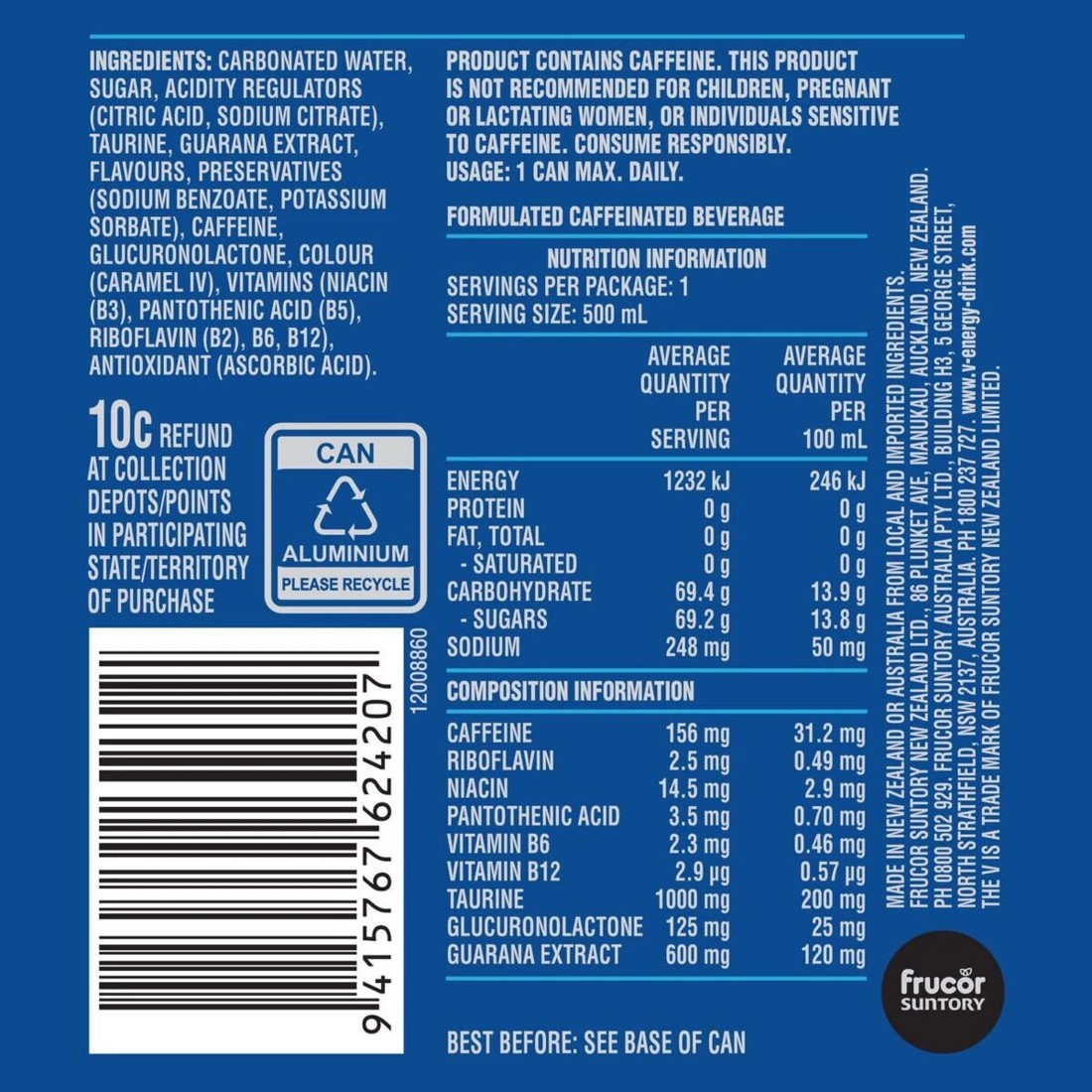 2 V Guarana Energy Drink Can 500ml, 2 of 2