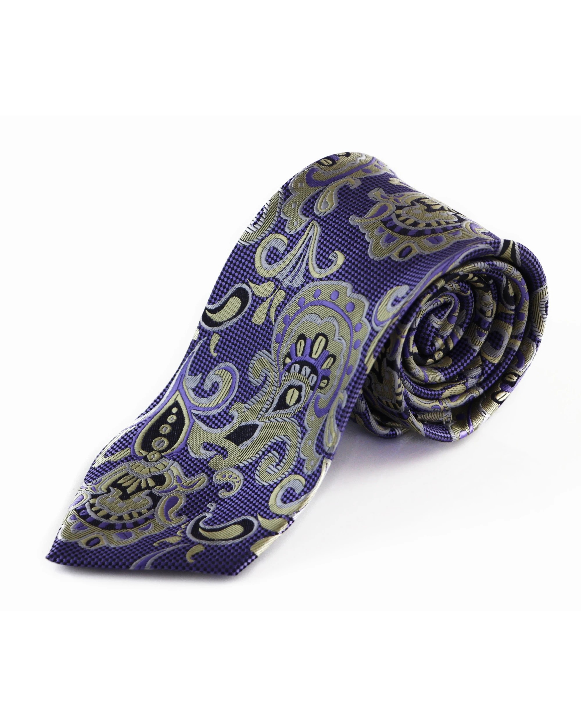 2 Zasel Mens Purple & Light Yellow Unique Paisley Patterned 8cm Neck Tie - Multi, 2 of 3