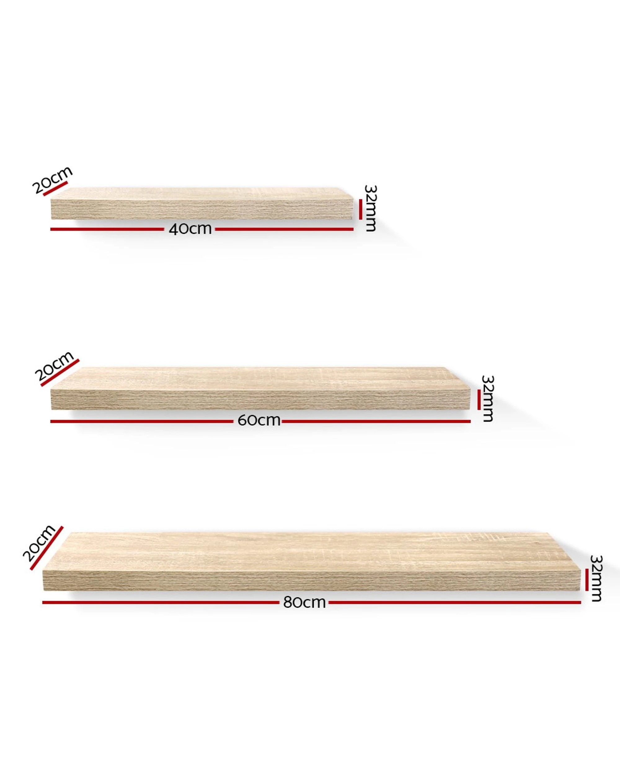 3 Artiss Floating Wall Shelf Set of 3 - Natural, 3 of 7