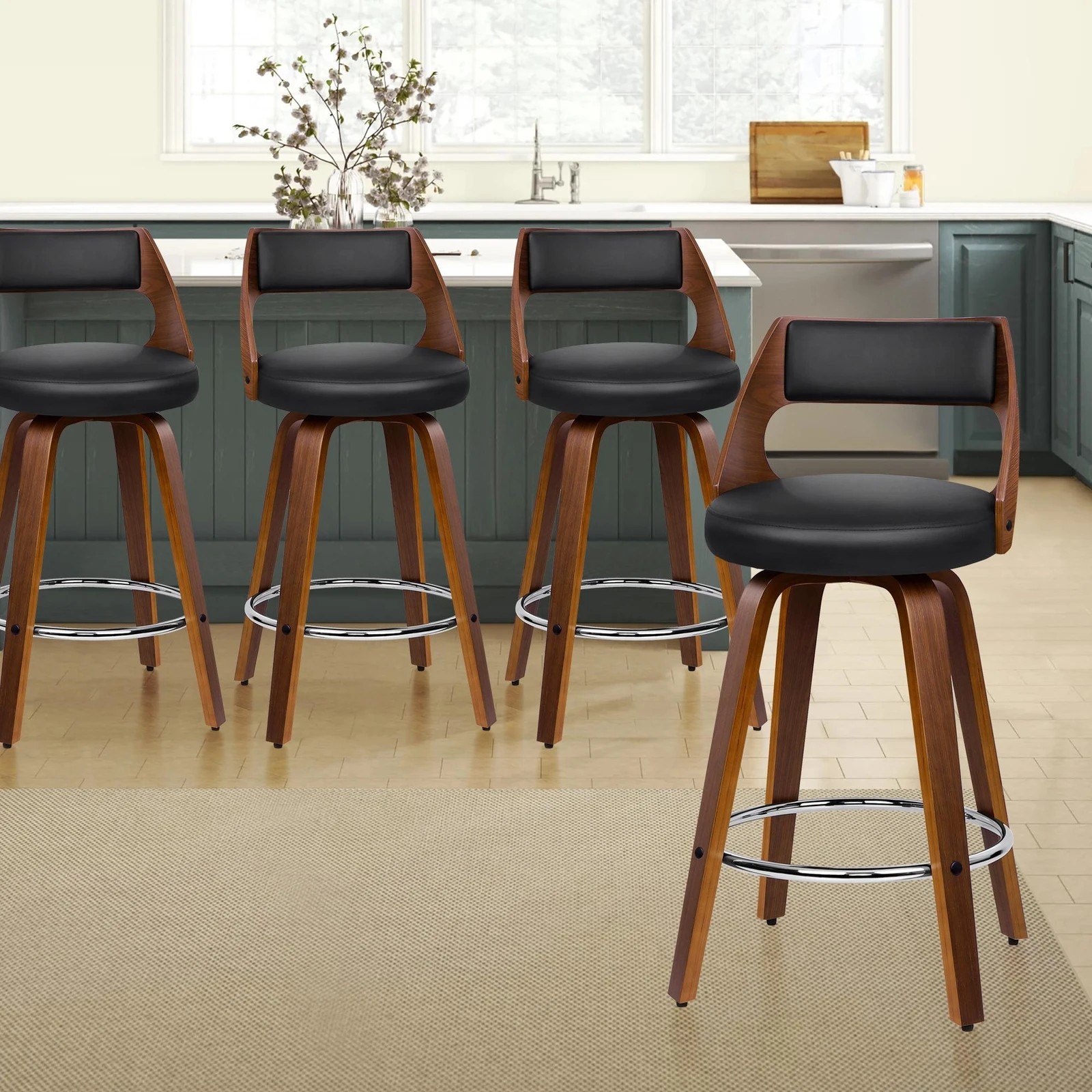 10 Alfordson 4x Swivel Bar Stools Eden Kitchen Wooden Dining Chair - Black, 10 of 10
