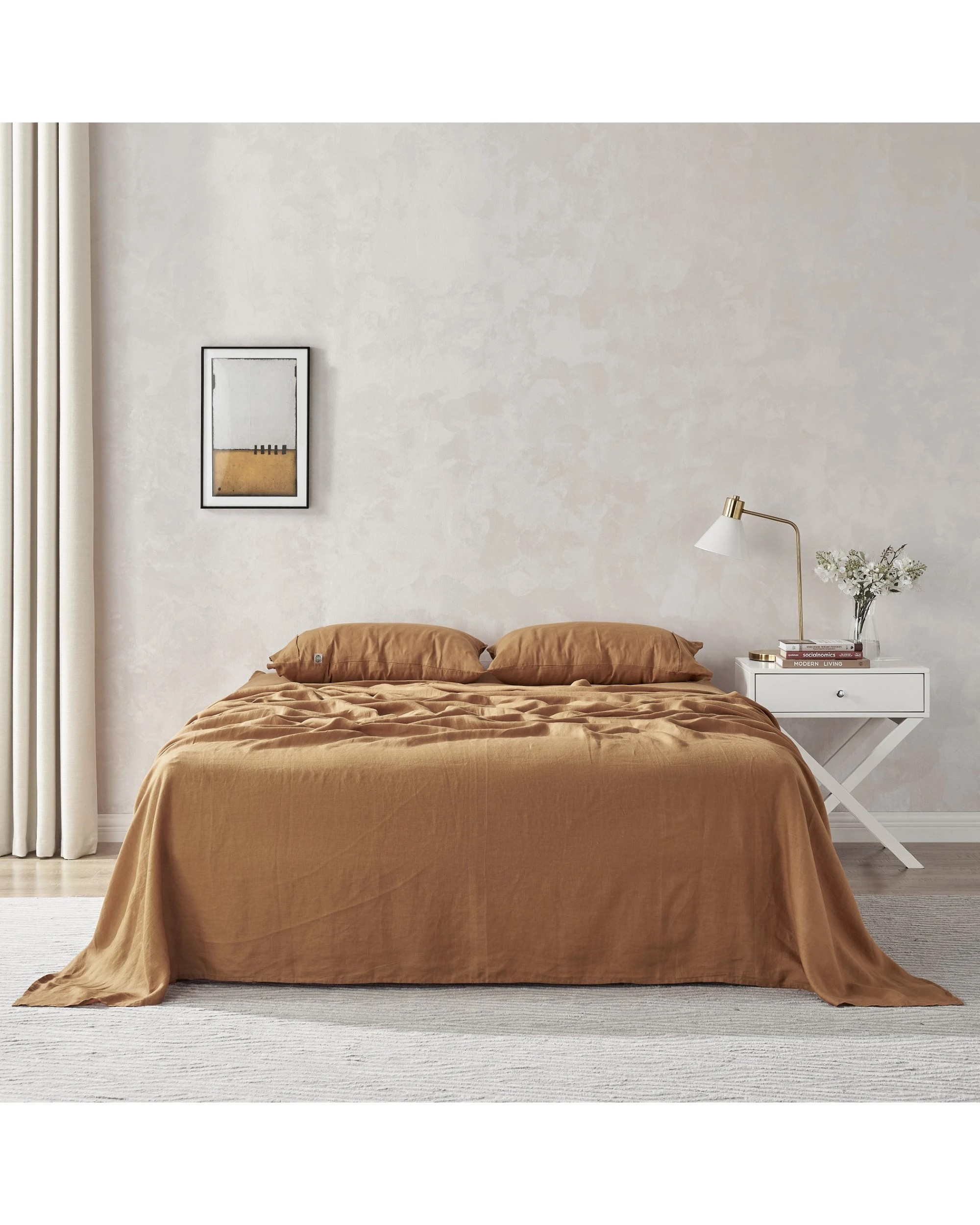 1 Natural Home 100% European Flax Linen Sheet Set - Single Bed - Rust, 1 of 7