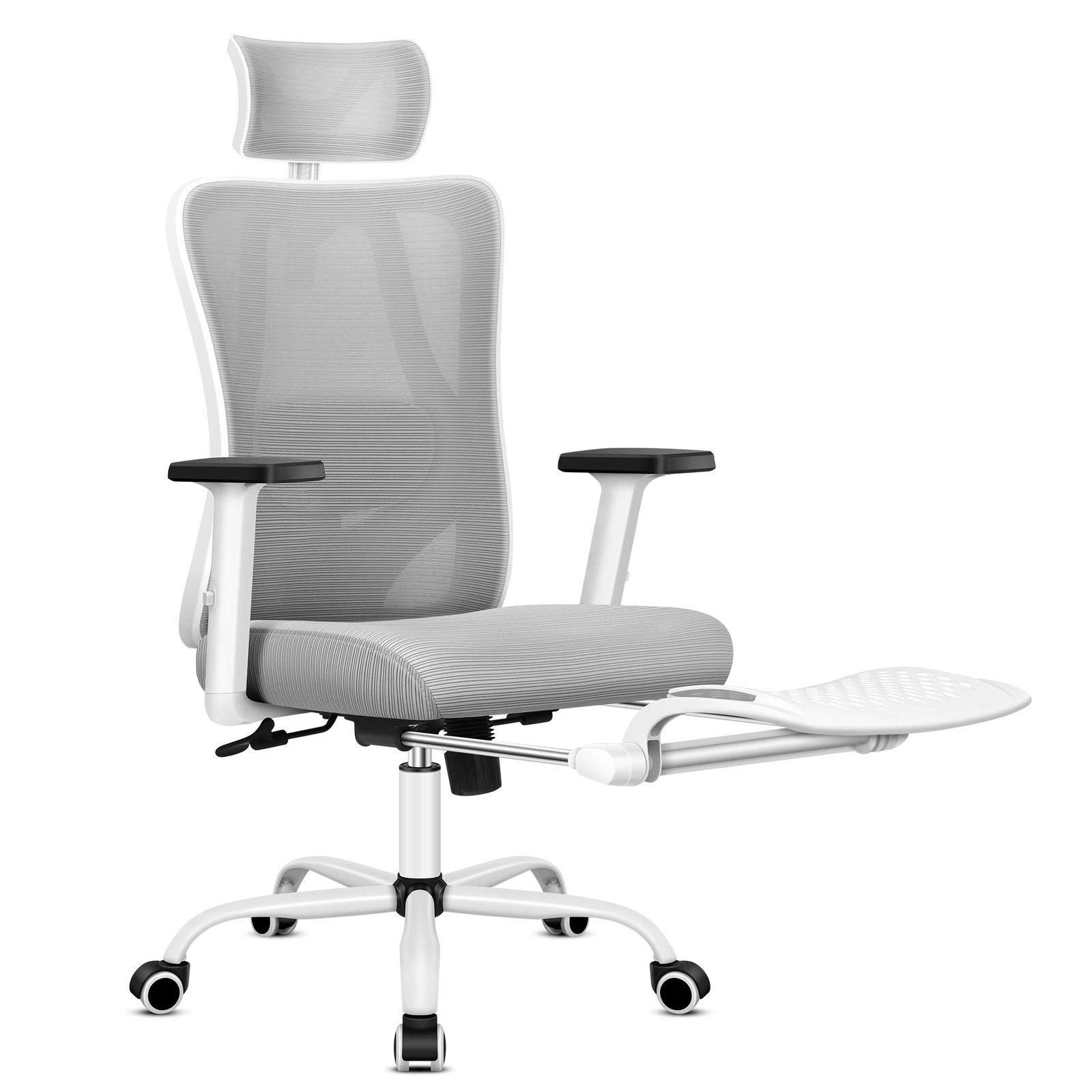 1 Alfordson Office Chair Mesh Ergonomic Executive Seat Work Computer Gaming - Grey White, 1 of 10