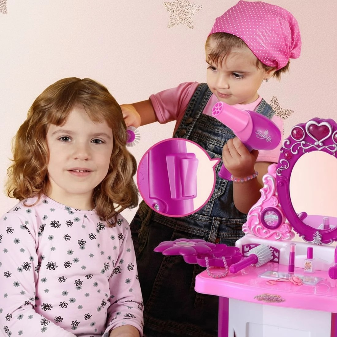 4 Keezi Kids Pretend Makeup Play Set Dressing Table Chair Girls Toys Children - Multi, 4 of 5