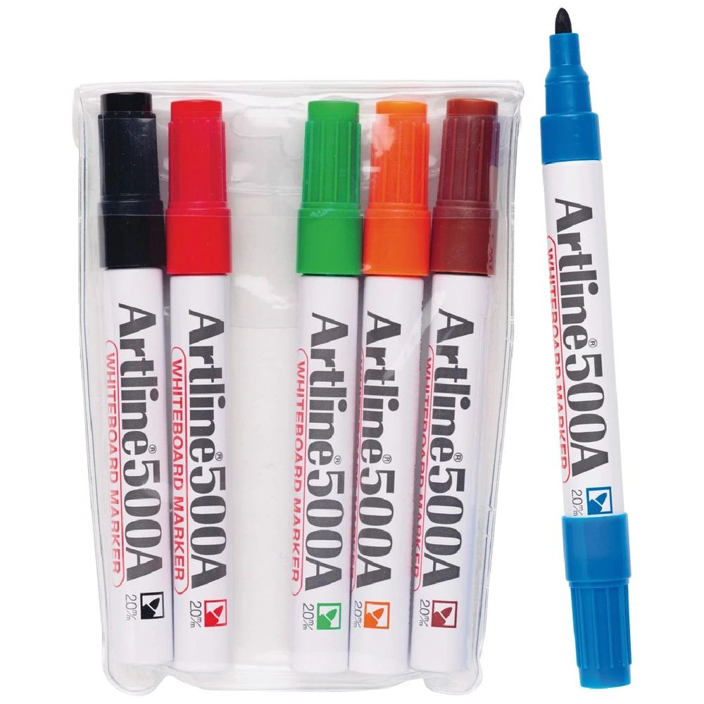 1 Artline 500A Whiteboard Markers Bullet Assorted 6 Pack, 1 of 3