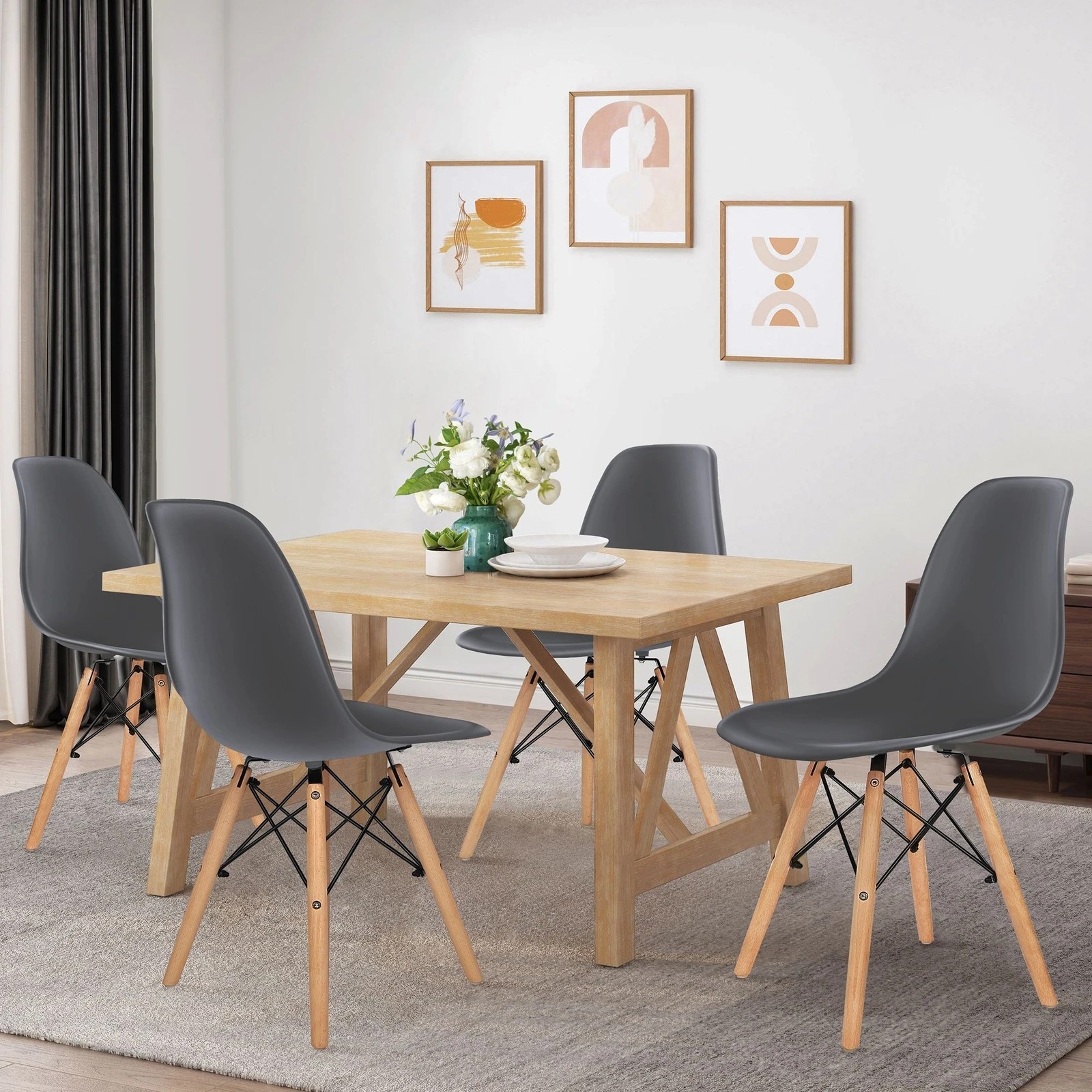6 Alfordson 4x Dining Chairs Retro Steel Kitchen Lounge Cafe Solid Wood - Grey, 6 of 10