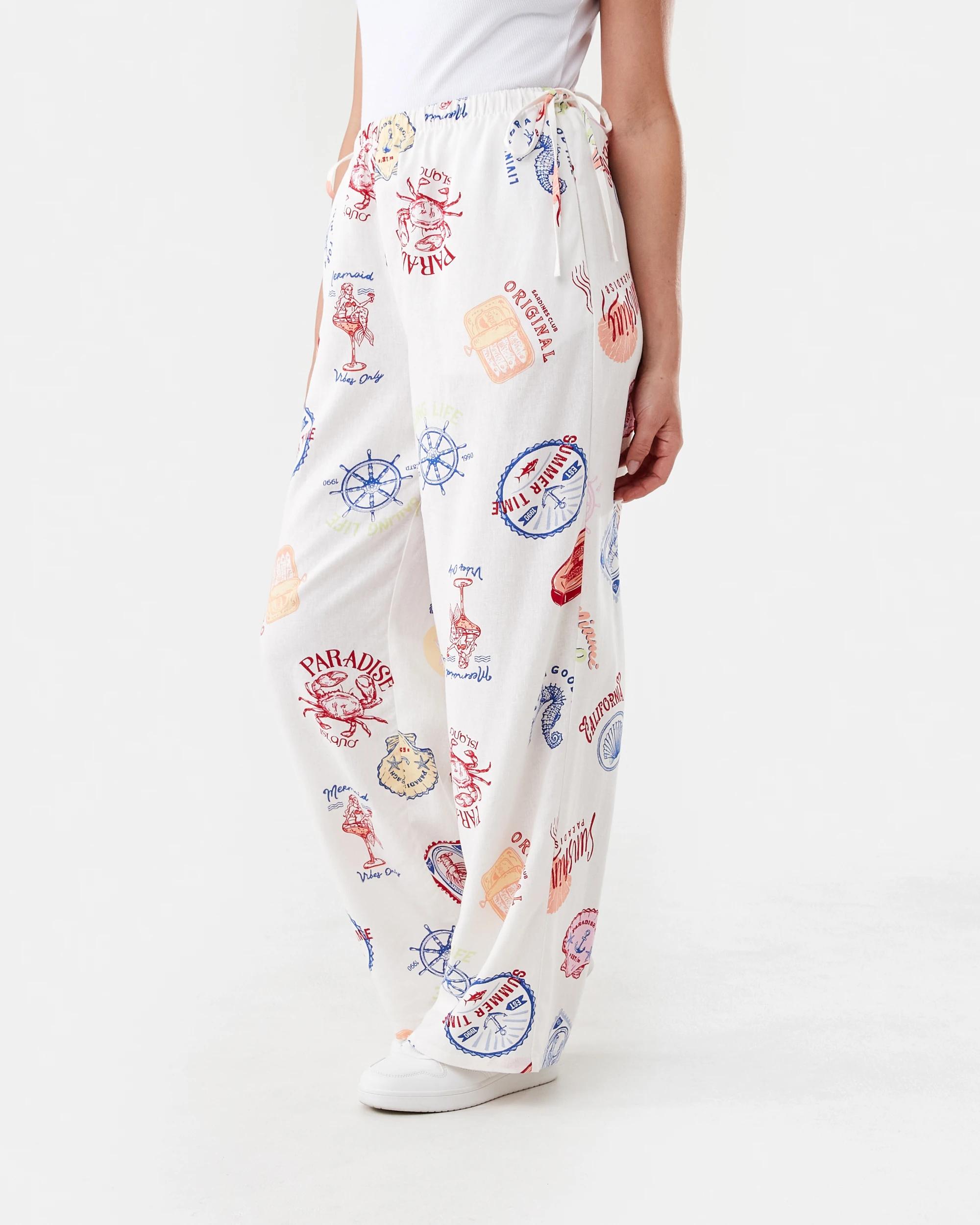 2 Linen Blend Side Tie Pants Oceanscene, 2 of 7