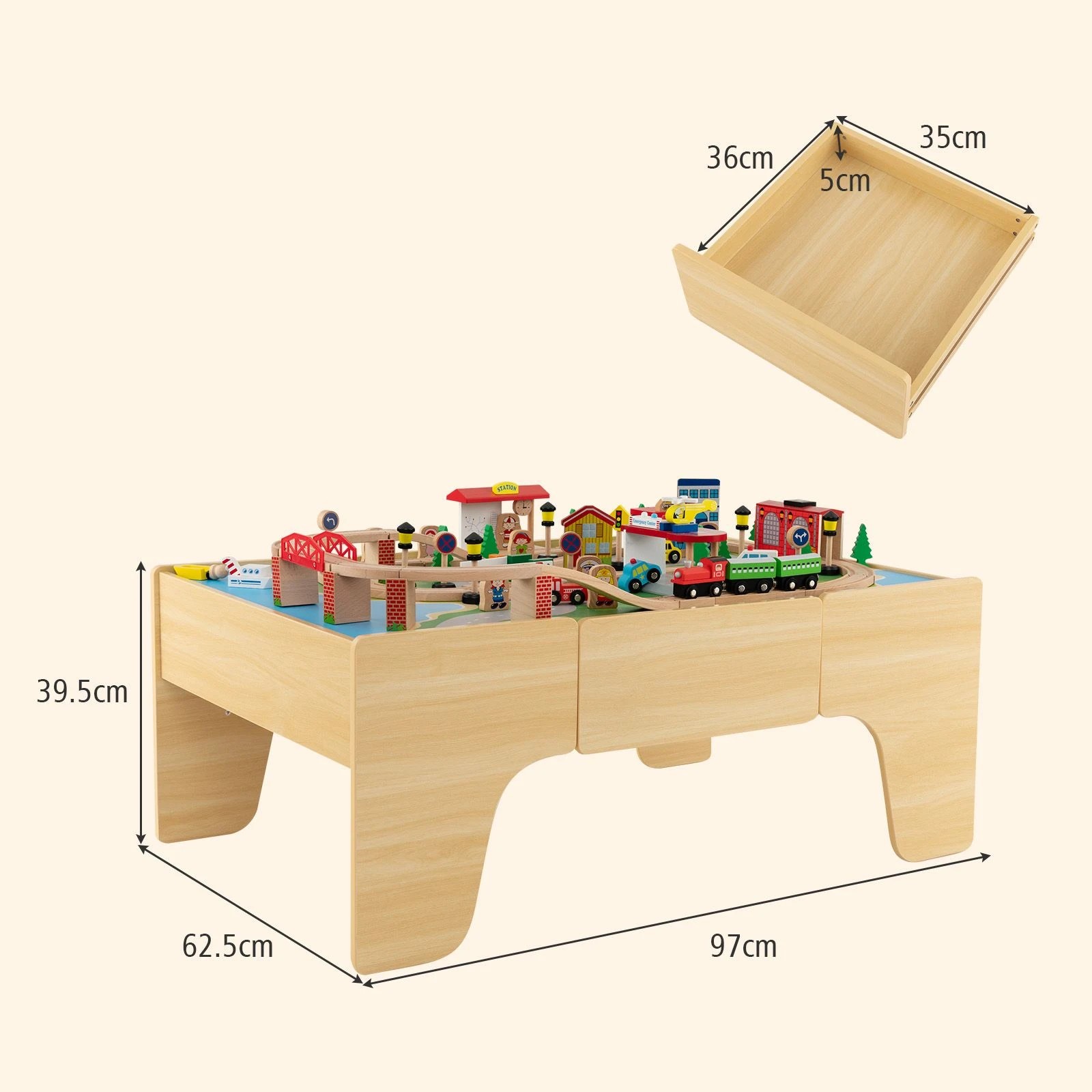 6 Costway 84Pcs Wood Train Set Table Model Train Track Set, 6 of 6