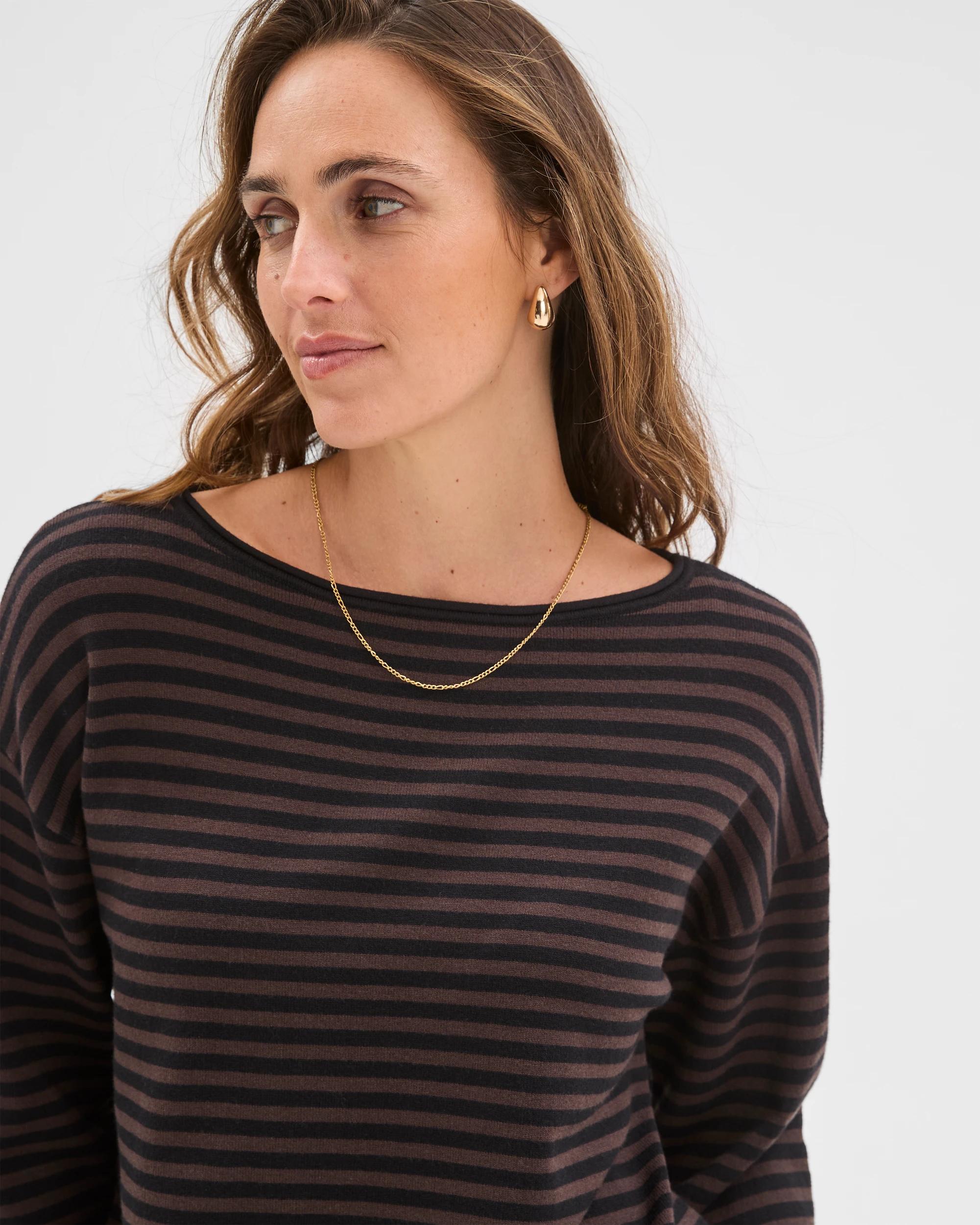 5 Preview Boat Neck Wide Sleeve Knit Jumper CHOCOLATE STRIPE, 5 of 6