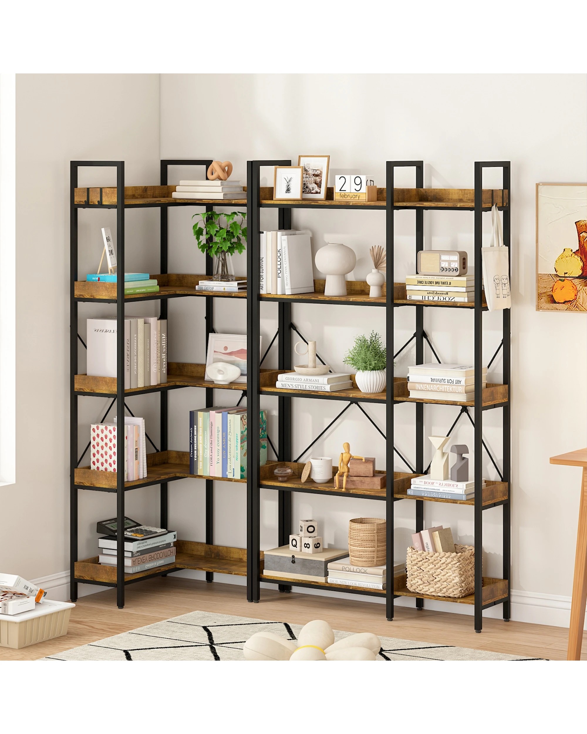 5 Advwin 5-Tier Corner Bookshelf L Shaped Bookcase, 5 of 9