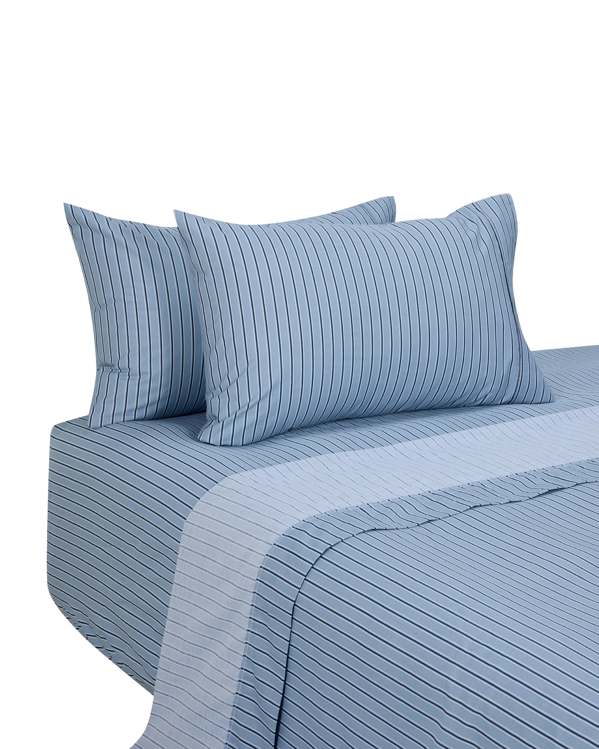 5 250 Thread Count Stripe Cotton Sheet Set - Queen Bed, Blue, 5 of 7
