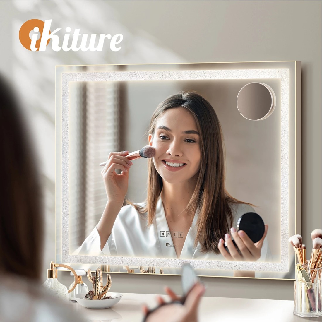 4 Oikiture Bluetooth Hollywood Led Makeup Mirror 58x49cm Crystal Vanity Mirrors
 - White, 4 of 7