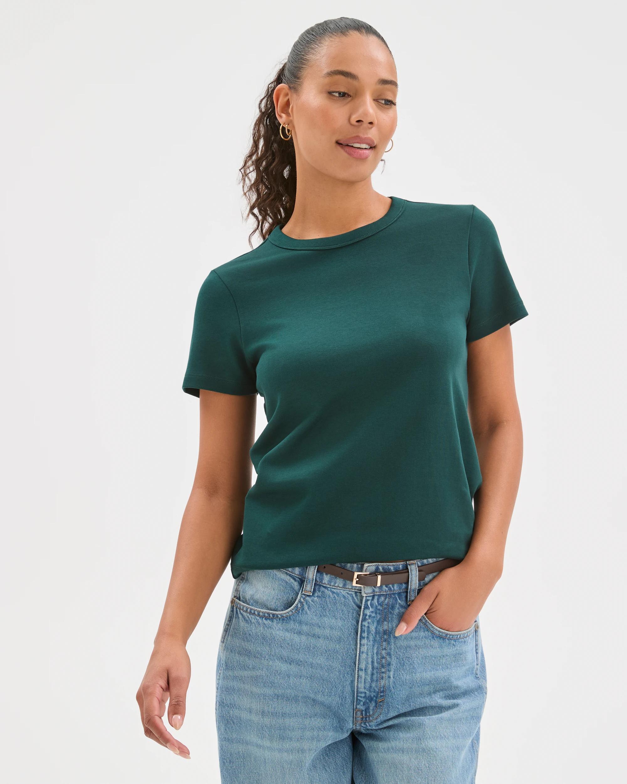2 Target Woman Australian Cotton Interlock Neat T-Shirt DEEP GREEN, 2 of 6