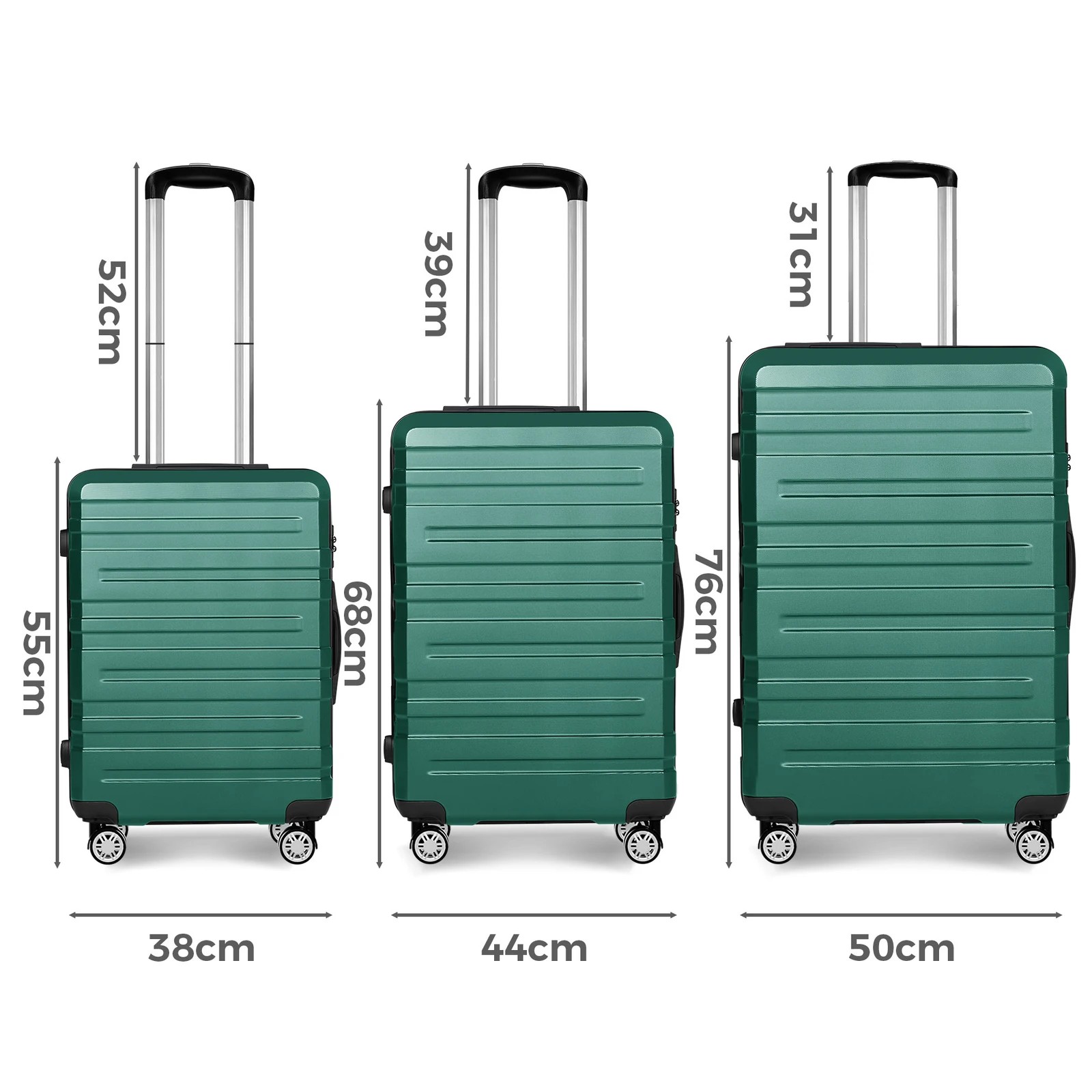 8 Alfordson Luggage 3PCS Set Suitcase ABS+PC Trolley TSA Hard Shell Case - Green, 8 of 10