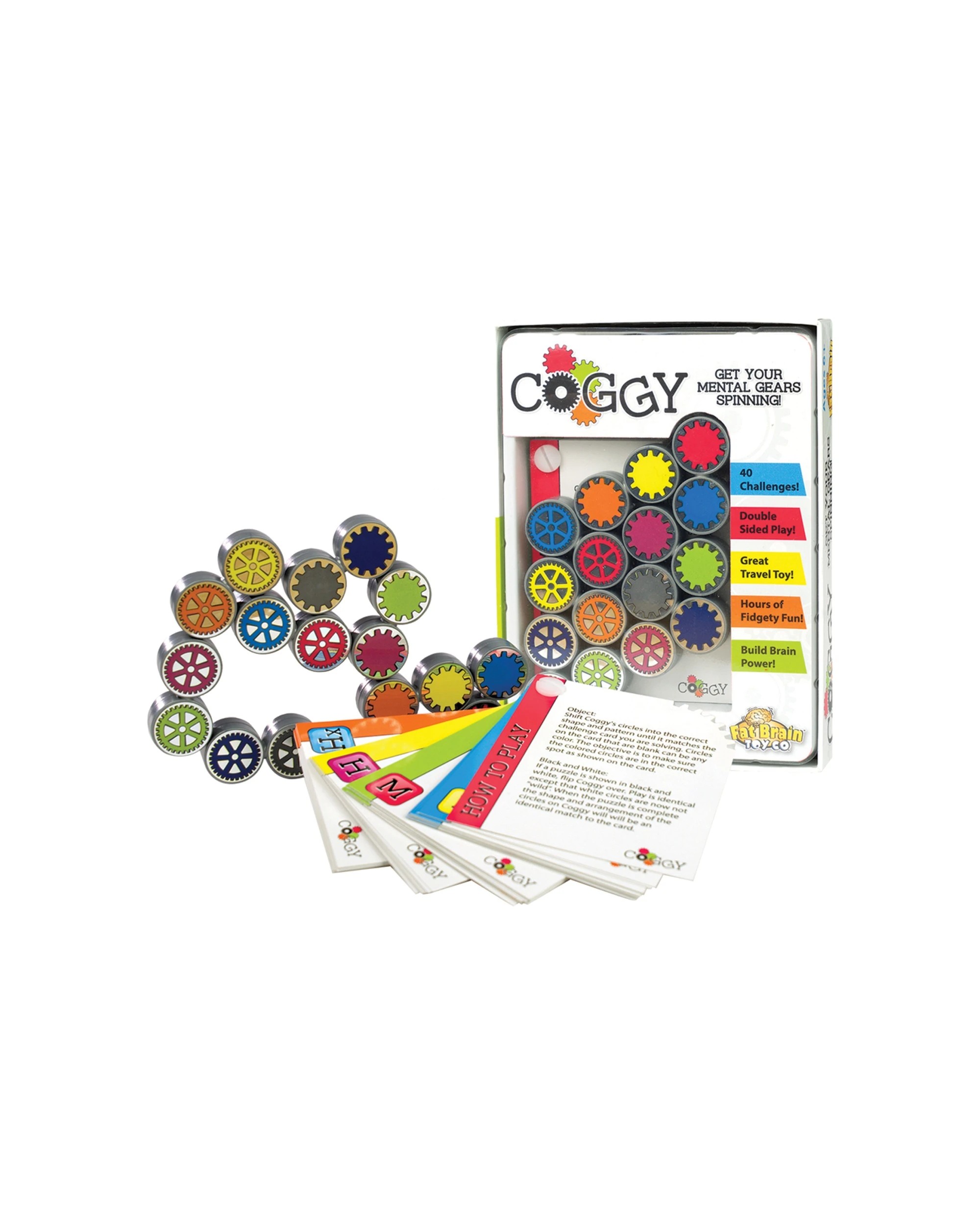 7 Fat Brain Toy Co. Coggy Folding Clicking Gears Puzzle Brain Teaser 40 Cards Kids Game - Multi, 7 of 8
