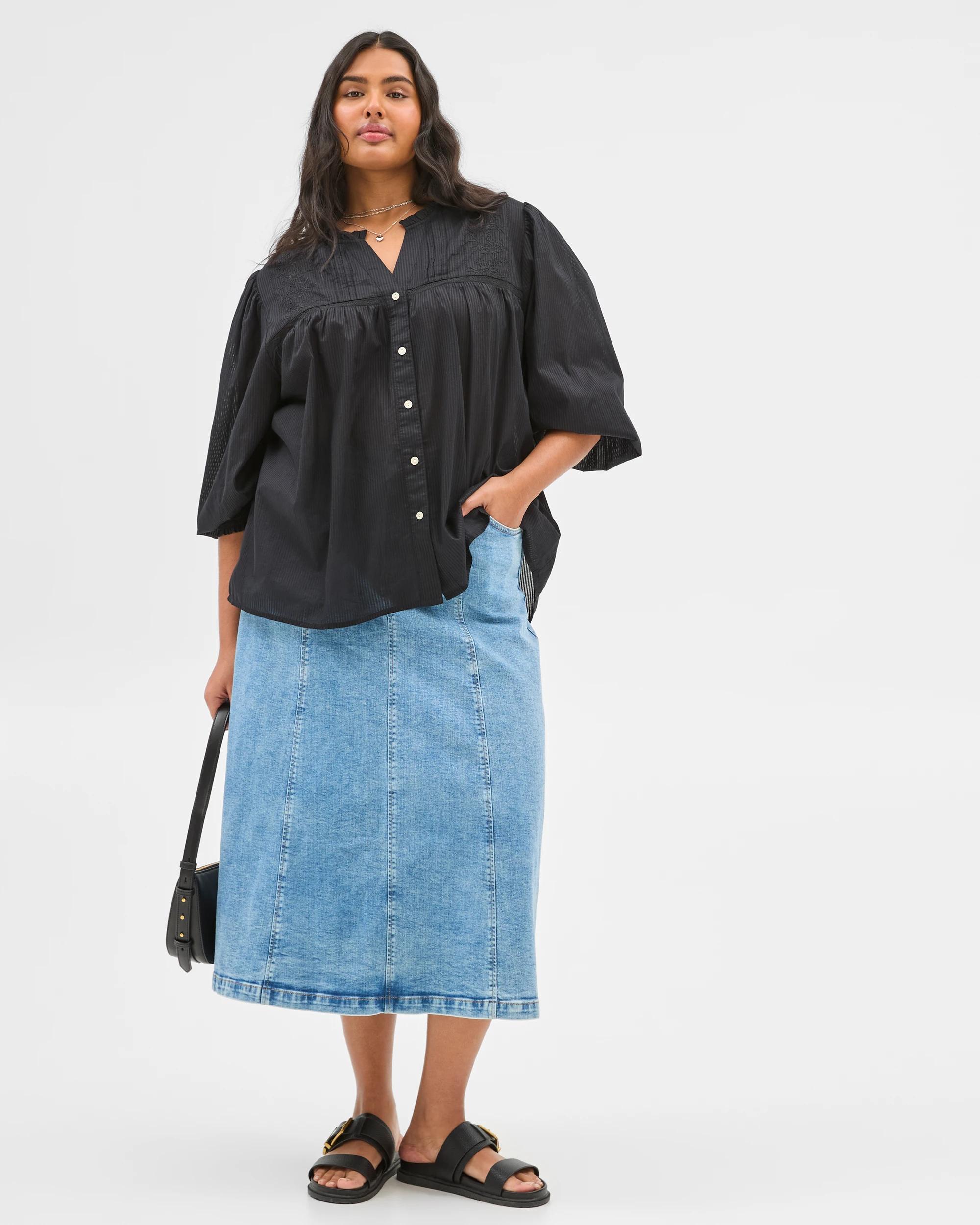 2 Target Plus Size Long Sleeve Broderie Blouse BLACK STRIPE, 2 of 7